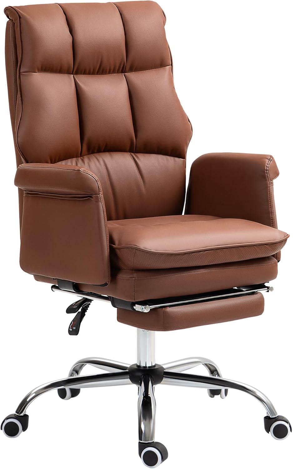 HOMCOM Executive Office Chair, PU Leather Ergonomic Office Desk Chair with Footrest, Reclining and Swivel Chair, Brown