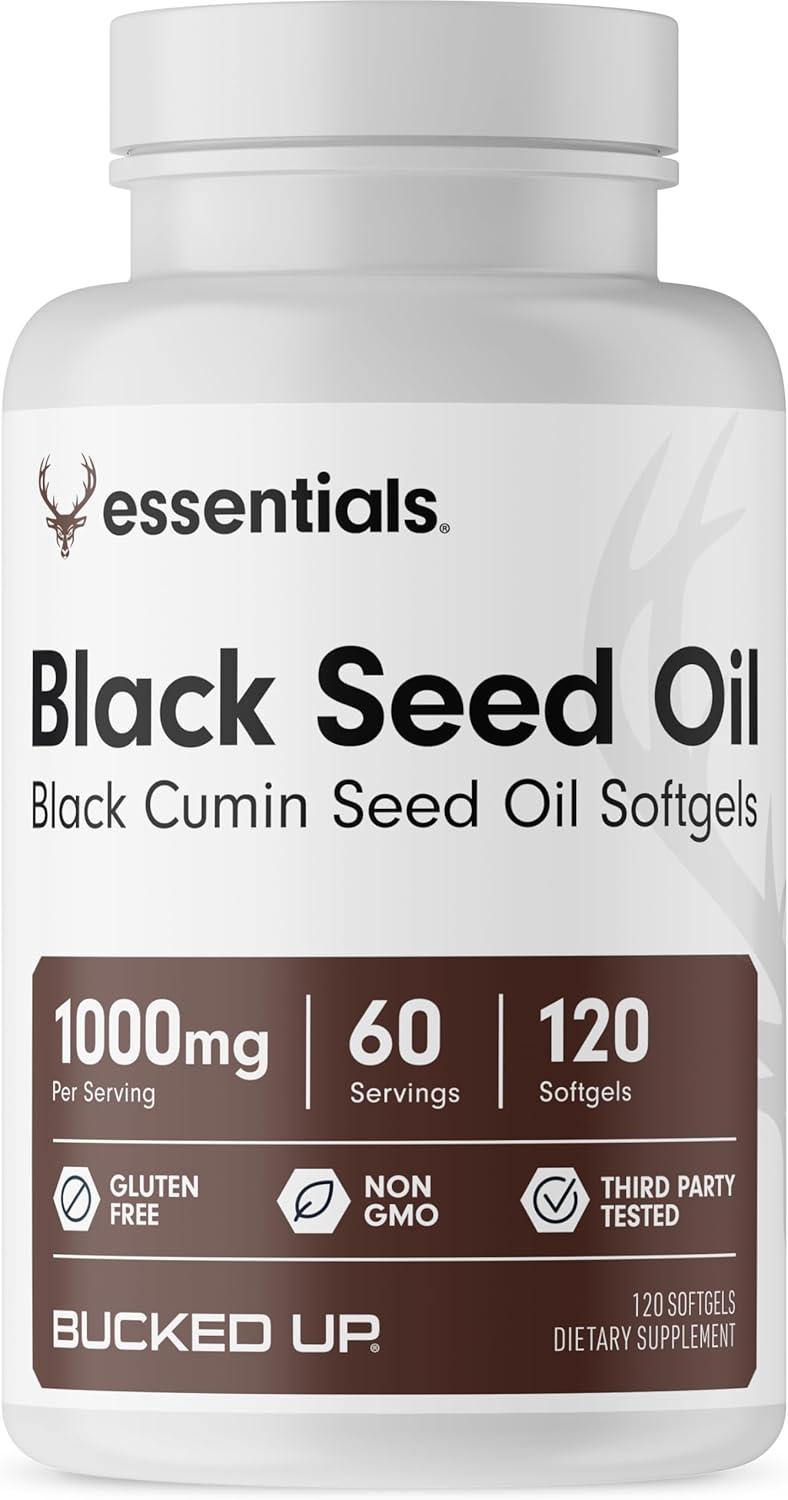 Bucked Up Black Seed Oil 1000mg Per Serving (Black Cumin Seed Oil) Essentials (60 Servings, 120 Softgels)