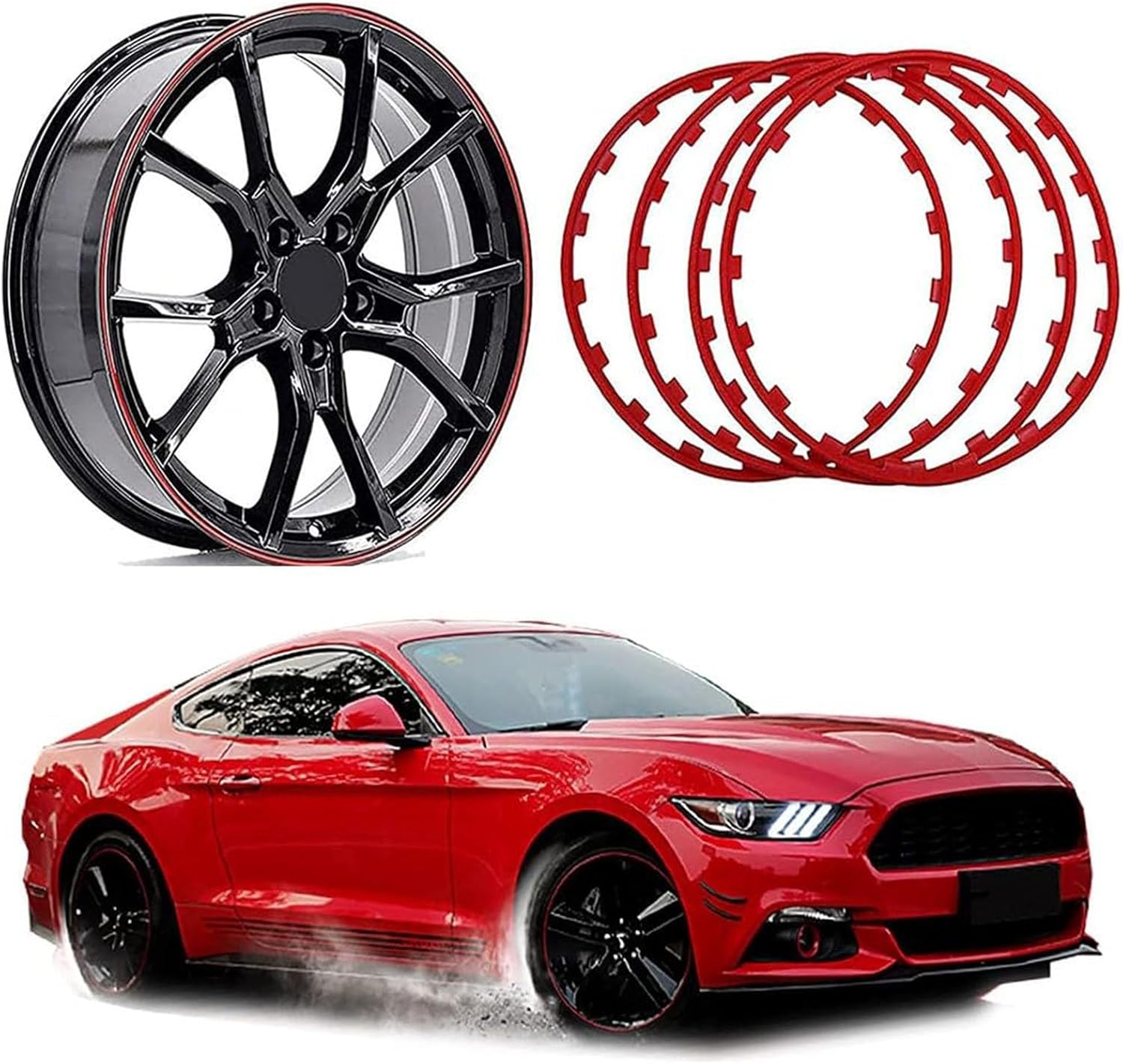 Automotive Alloy Wheel Rim Protector, 16-20″ Car Rims Edge Trim Protector Wheel Protection Ring, Tire Trim Rings Set of 4 Anti-Scratch Car Refit Trims Kit(Size:19 inch,Color:Red)