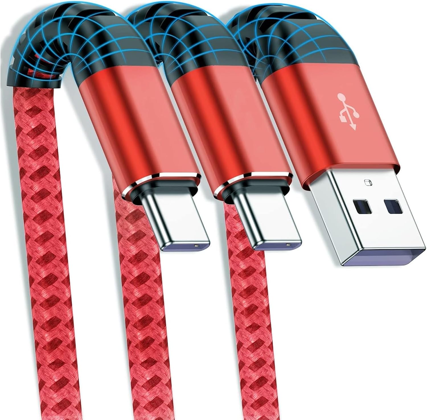 USB C Cable 10 ft 2Pack, USB A to Type C Charger Fast Charging, USB C Charger Cable Nylon Braided USB C Cord for iPhone 15/15 Plus/15 Pro/15 Pro Max, Samsung Galaxy S23/S22/S21/S20, Note 10 9-Red