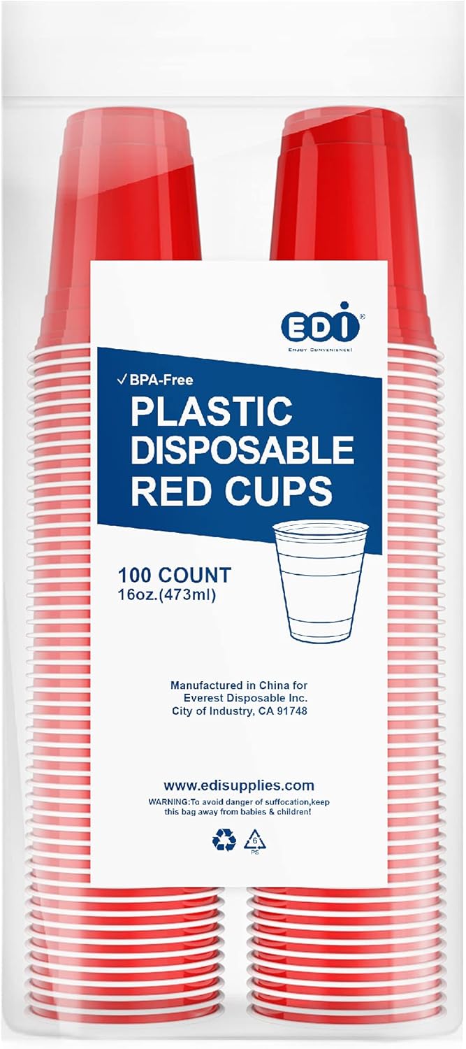 EDI PS Party Cups Red – 16 oz (100 pcs) (100, 16 Oz)