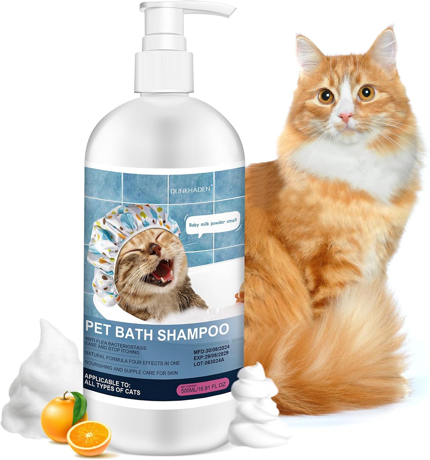 500ml 16.9 Fl Oz Cat Shampoo for Cats and Kittens Gentle Care for Itchy and Sensitive Skin Long-Lasting Aromatic Shower Gel Purely Botanical Formula Pet Shampoo