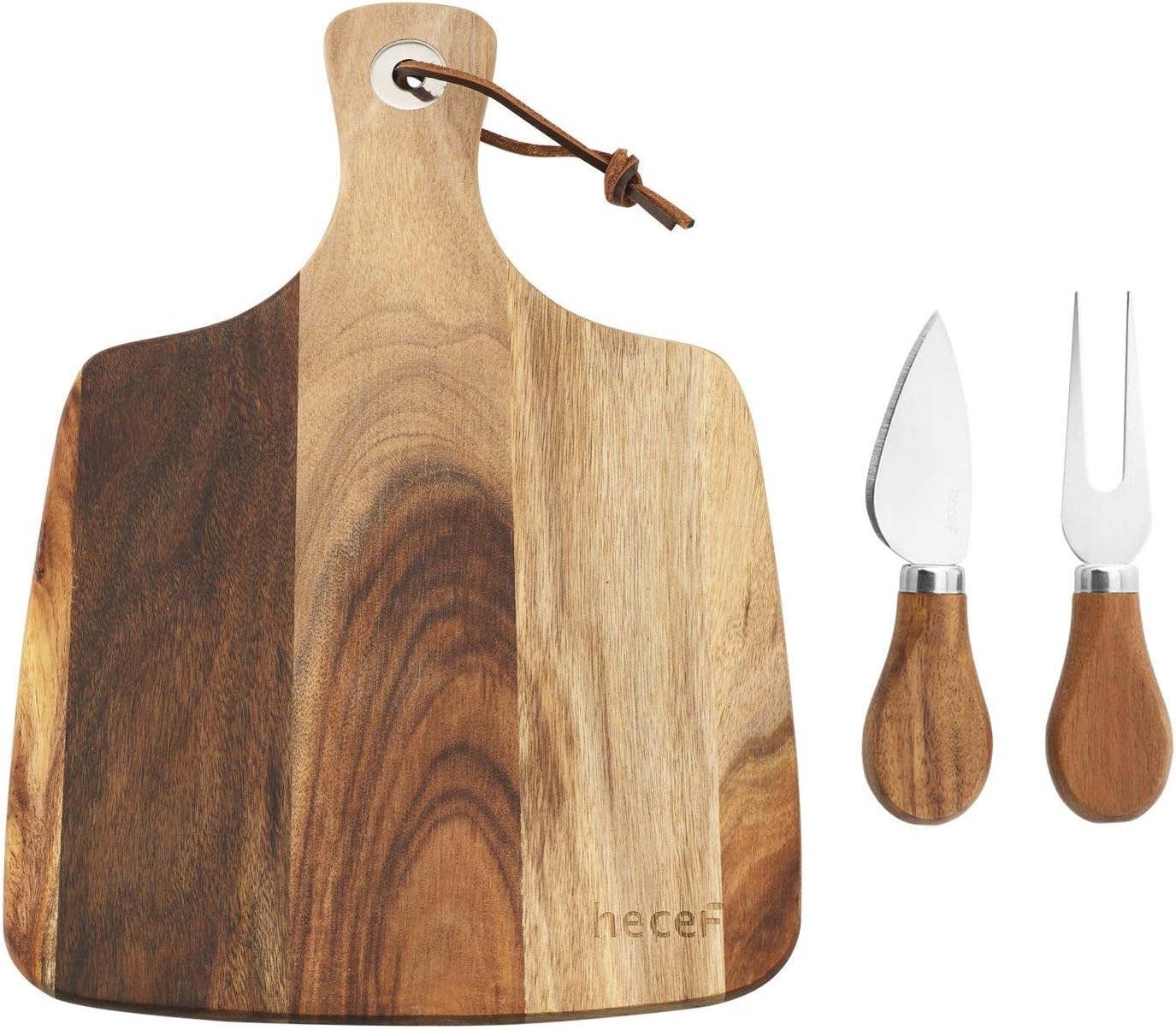 hecef Cheese Board set of 3,a Acacia Wood Cheese Plate & a Cheese Knife & a Cheese Fork, Cheese Platter Slate Board Charcuterie Cheese Serving Board Set(Cheese board with 2 knives)