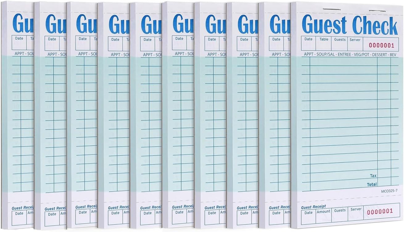 Guest Check 10 Pack One-Part Guest Check Server Note Pads Waitress Accessories Wirting Pad Restaurant Supplies 500 Sheets