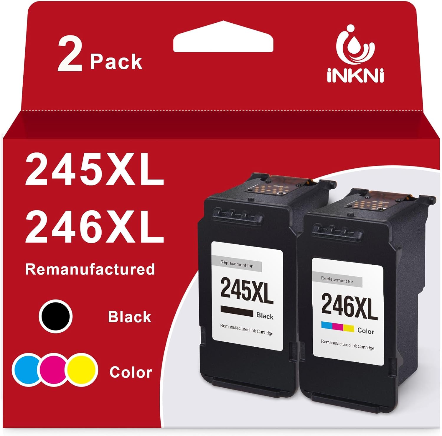 InkNI Remanufactured 245XL 246XL Combo Pack for Canon PG-245XL Black 246XL Color Ink Cartridge for Pixma TR4520 TR4522 MX492 MG2522 MX490 TS3122 TS3322 Printer Ink Cartridges (1 Black, 1 Tri-Color)