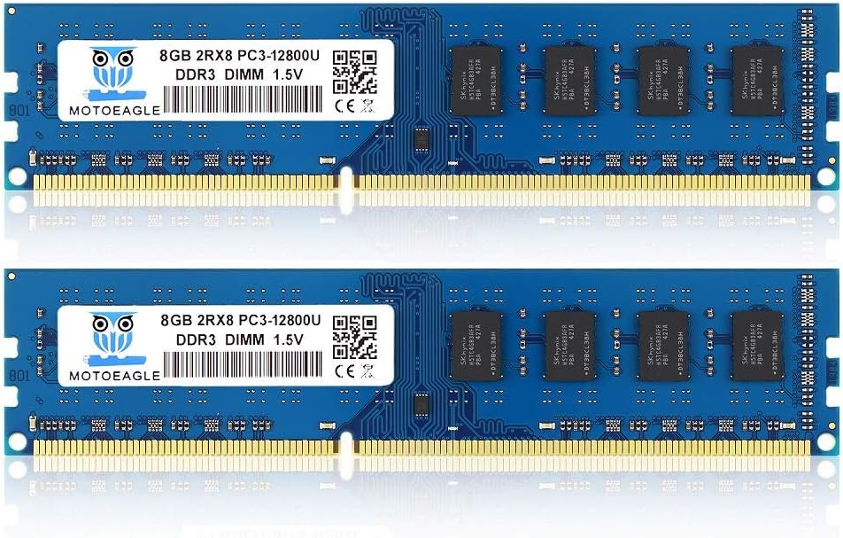 Motoeagle 16GB (2X8GB) PC3-12800U DDR3-1600 UDIMM RAM 2Rx8 DIMM DDR3 8GB 1600MHz PC3 12800 SDRAM 240-Pin 1.5v CL11 Non-ECC Desktop PC Memory Kit