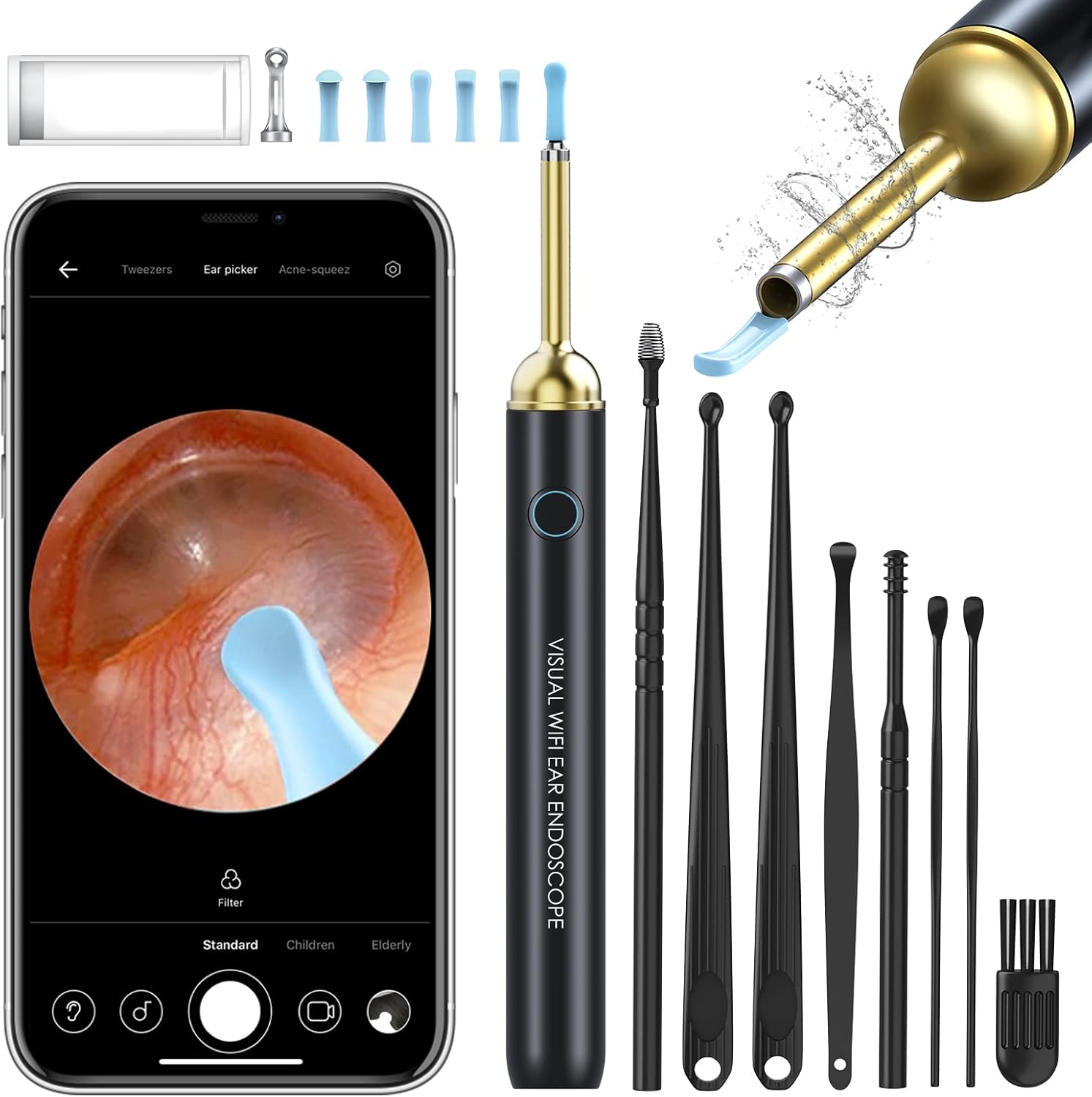 Ear Cleaner with 1080P Camera – Ear Wax Removal Kit with 8 Pcs Ear Set – Ear Camera with 6 Ear Spoon – Otoscope with Light