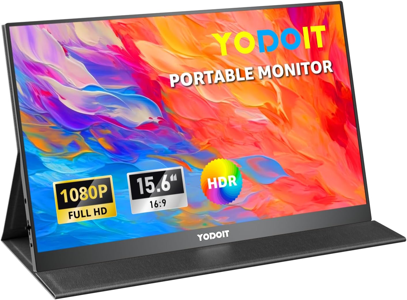 Yodoit Portable Monitor for Laptop 1920×1080 15.6″ FHD Travel Monitor Screen IPS Display with USB Type C Port and Speakers with Smart Cover Metal Monitor Compatible with PC, MacBook, Xbox (Black)