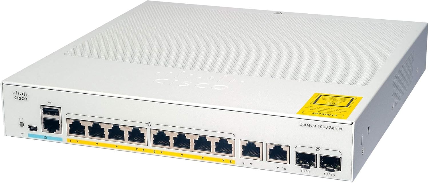 Cisco Catalyst 1000-8T-E-2G-L Network Switch, 8 Gigabit Ethernet Ports, 2X 1G SFP/RJ-45 Combo Ports, Fanless Operation, External PS, Enhanced Limited (C1000-8T-E-2G-L) (Renewed)