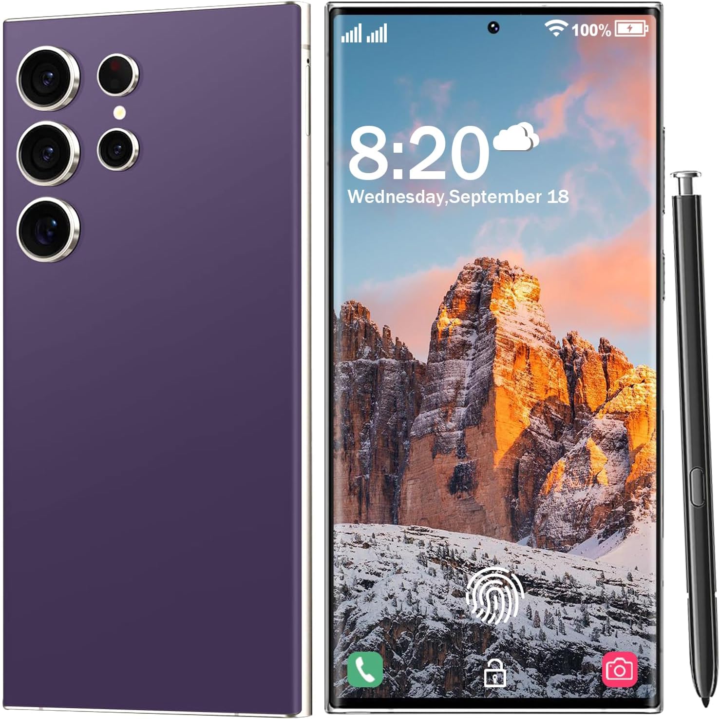 I23 Ultra 5G Unlocked Smartphone,Android 13.0 6GB+256GB Fully Unlocked Cell Phone Built in Pen The Phone,Battery 6800mAh 6.8″ HD Screen,48MP+108MP Camera/Dual SIM/Fingerprint Lock/Face (Purple)