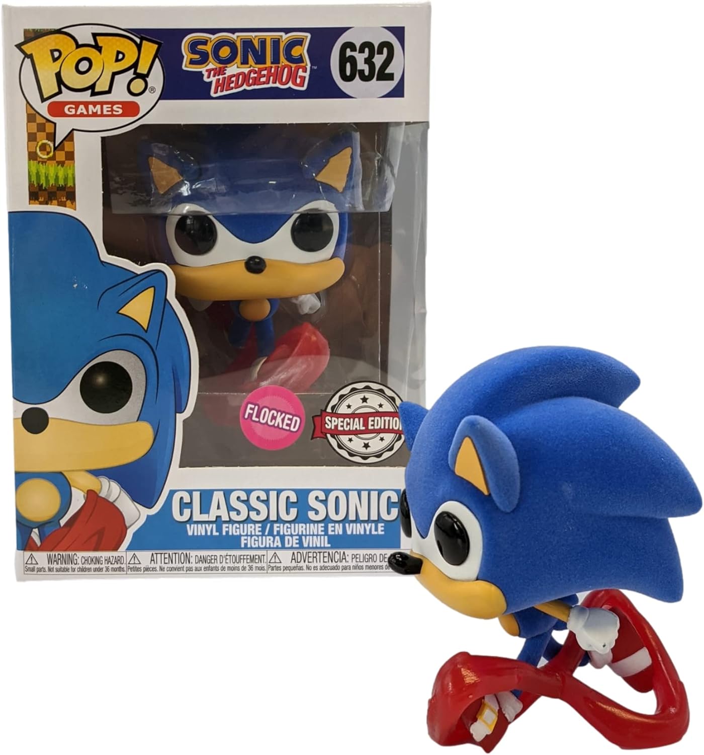 Funko Pop! Sonic The Hedgehog – Classic Running Hedgehog Flocked (Exclusive) #632