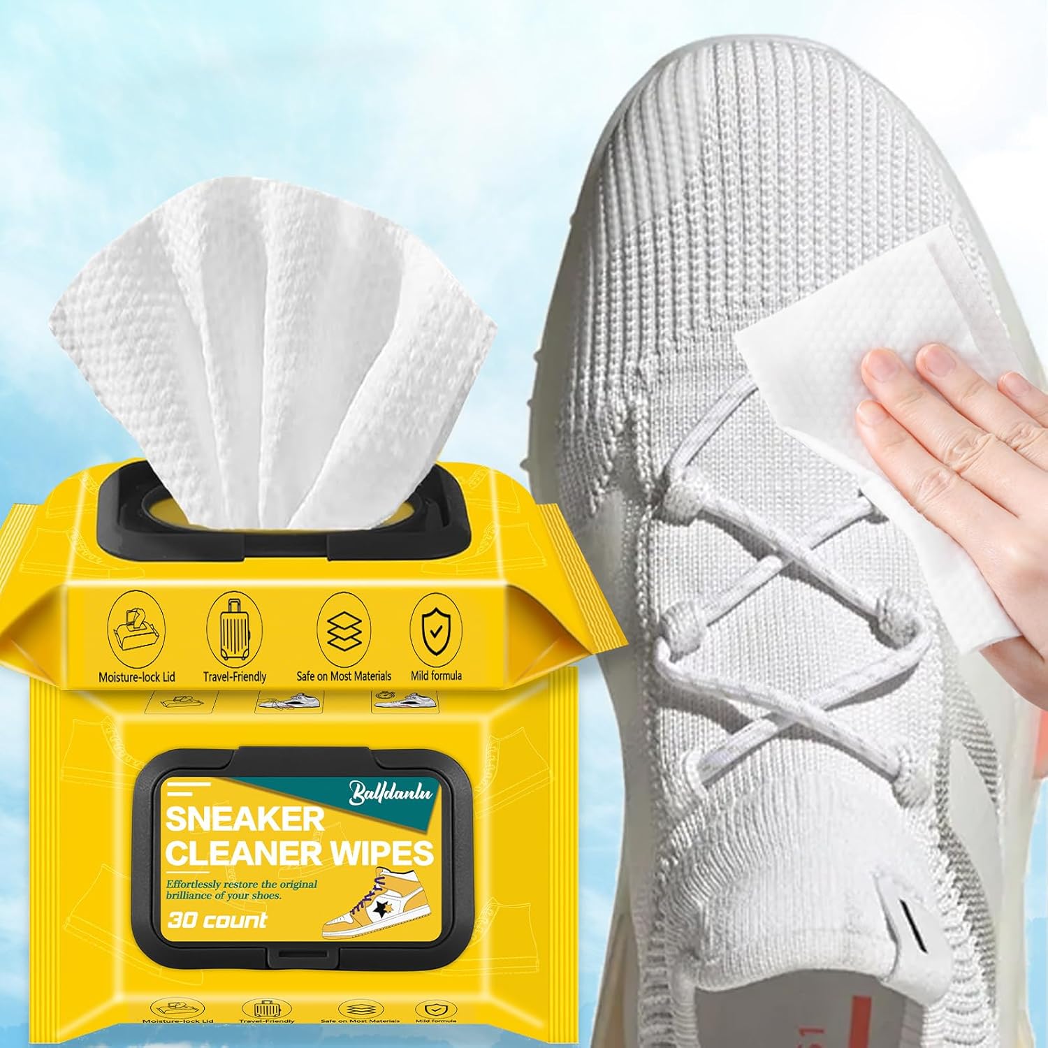 Shoe Cleaner Wipes, 30 Pcs Sneaker Quick Cleaning Wipes,White Shoe Cleaner Sneakers Kit Removes Dirt and Stain for Sneaker, White Shoes, Knitted and Mesh Shoes