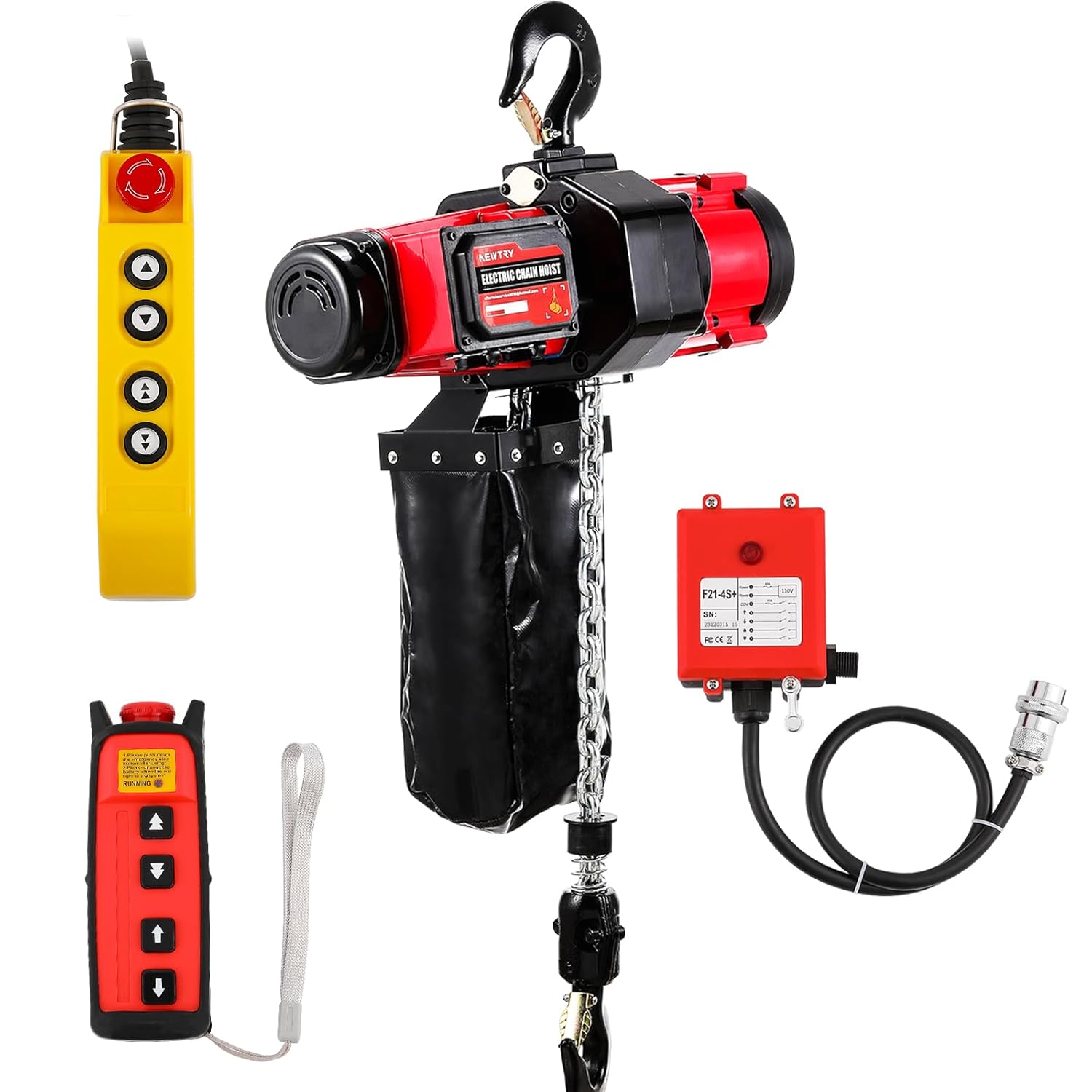 NEWTRY 2-Speed Electric Chain Hoist 2200lb, Pendant & Remote Control, 13ft/min & 22.3ft/min Brushless Overhead Crane Lift, G80 10ft Lifting Height Power Electric Hoists 110V