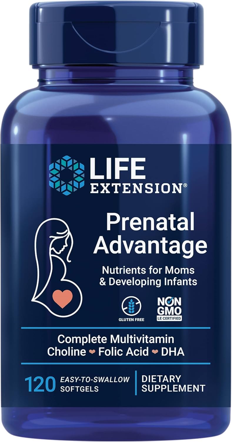 Life Extension Prenatal Advantage Supplement – Comprehensive Prenatal Vitamin for Pregnant Women – Complete Multivitamin for Healthy Brain with DHA – Non-GMO, Gluten-Free -120 Softgels