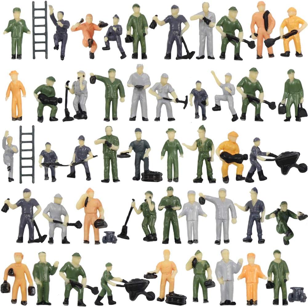 P8710 50pcs 1:87 HO Scale Railway Model Worker Well Painted Figures with Bucket and Ladder Miniature 2cm High People Tiny World