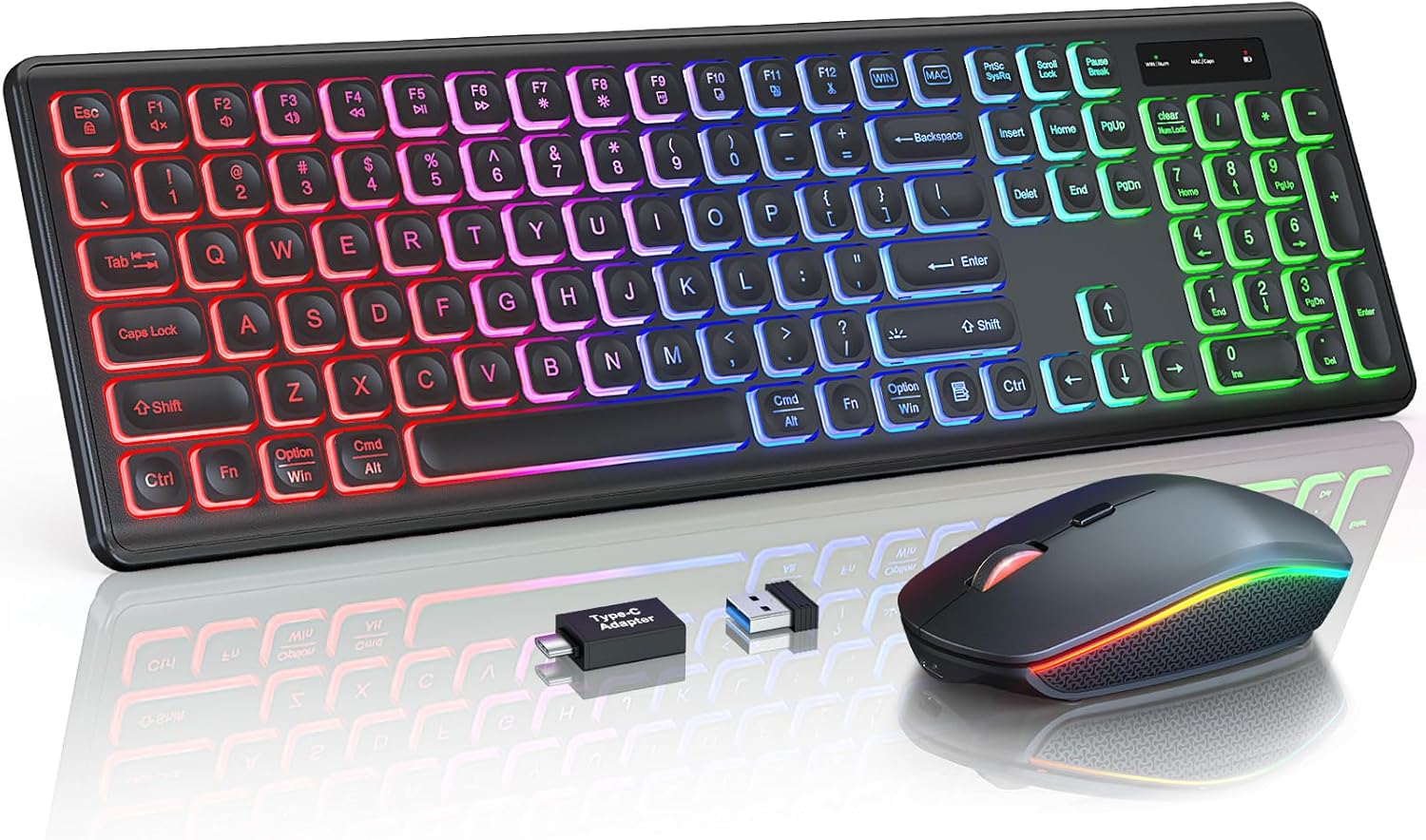 Wireless Keyboard and Mouse Combo – RGB Backlit, Rechargeable & Light Up Letters, Full-Size, Ergonomic Tilt Angle, Sleep Mode, 2.4GHz Quiet Keyboard Mouse for Mac, Windows, Laptop, PC, Trueque