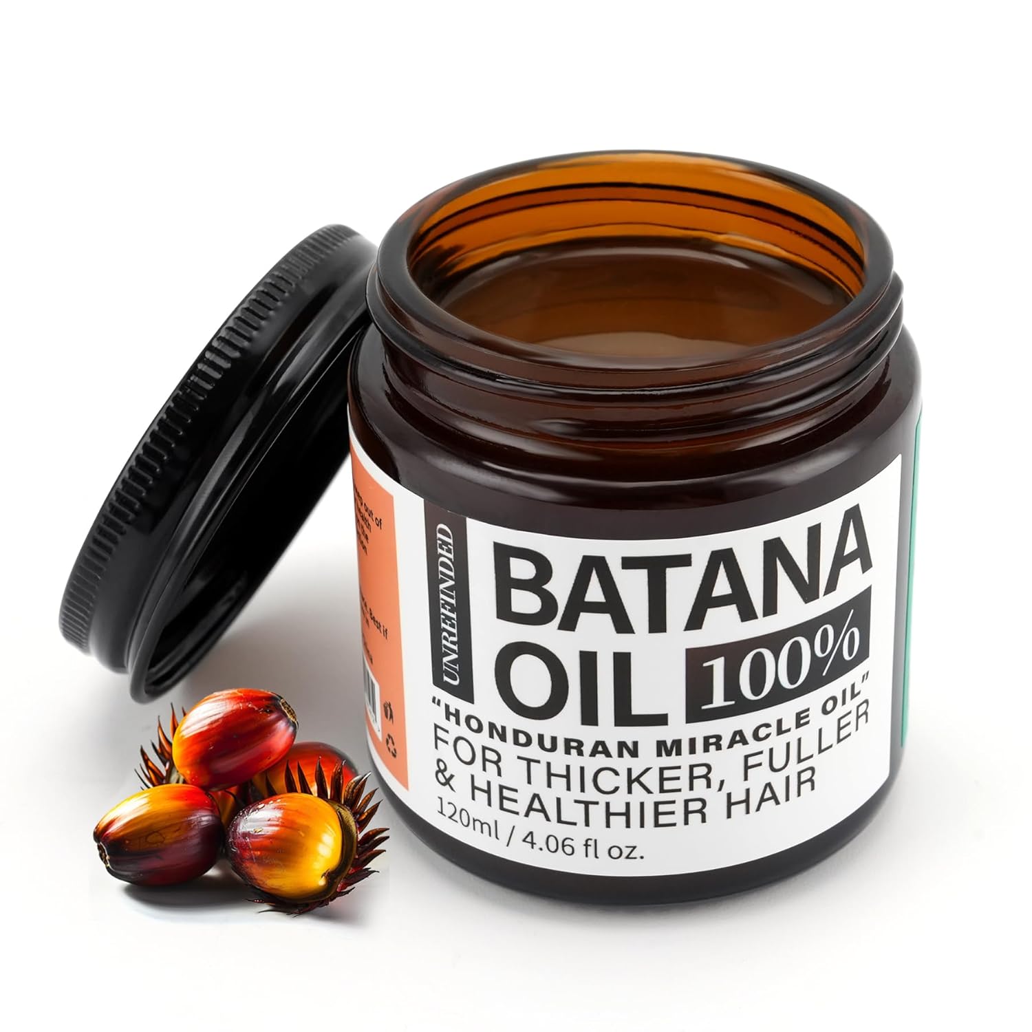 Unrefined Batana Oil for Hair Growth, Organic 100% Pure Sebi Batana Oil from Honduras, Hair Growth Oil Also Helps with Frizz, Split Ends, Texture & Shine, 4.06 Ounce Jar, Brown