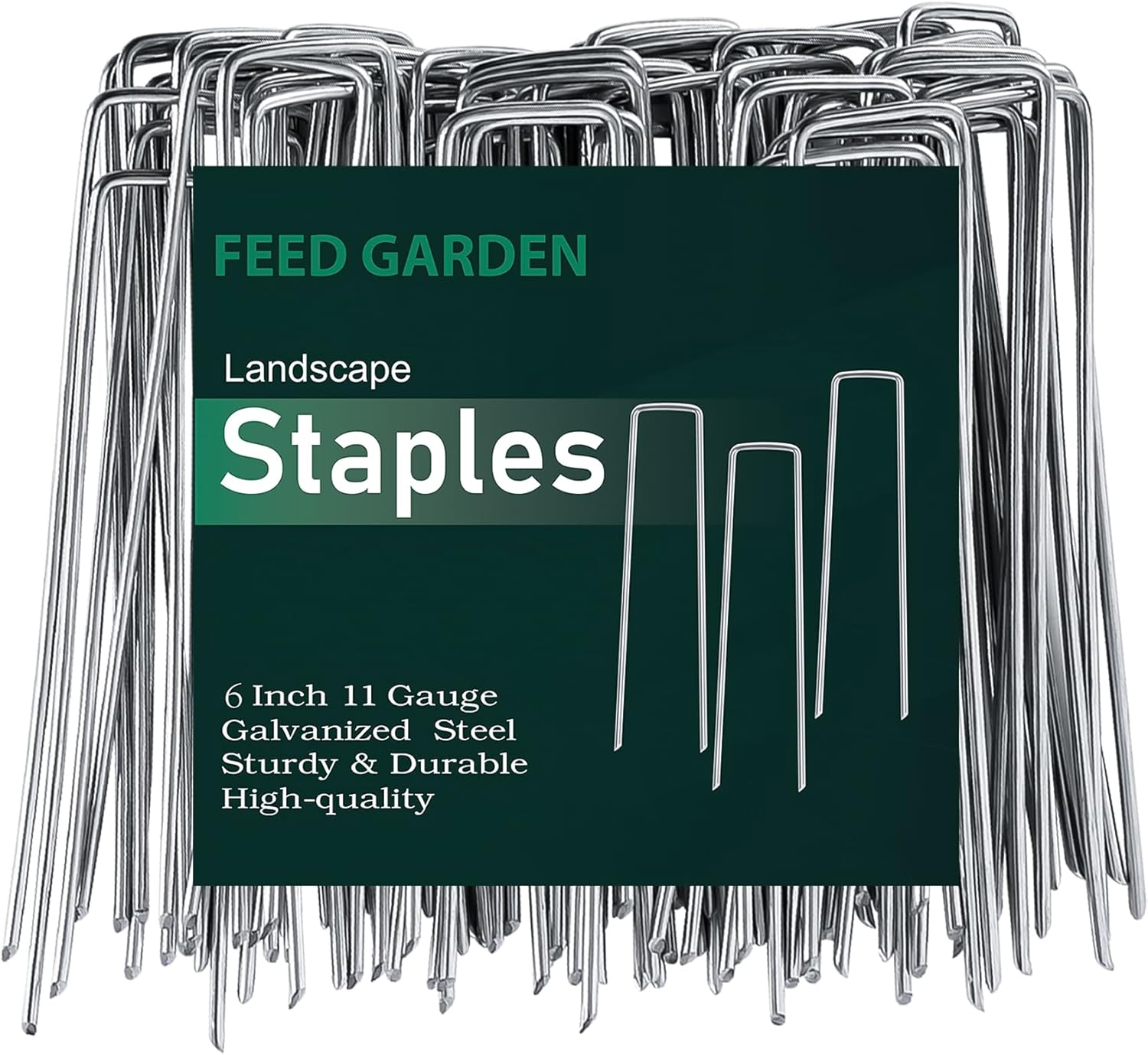 FEED GARDEN 6 Inch 50 Pack Hot-dip Galvanized Landscape Staples Plant Cover Stakes 11 Gauge Tent Stakes Garden Stakes Landscaping Fabric SOD Pins Yard Stakes for Decoration Weed Barrier Fabric