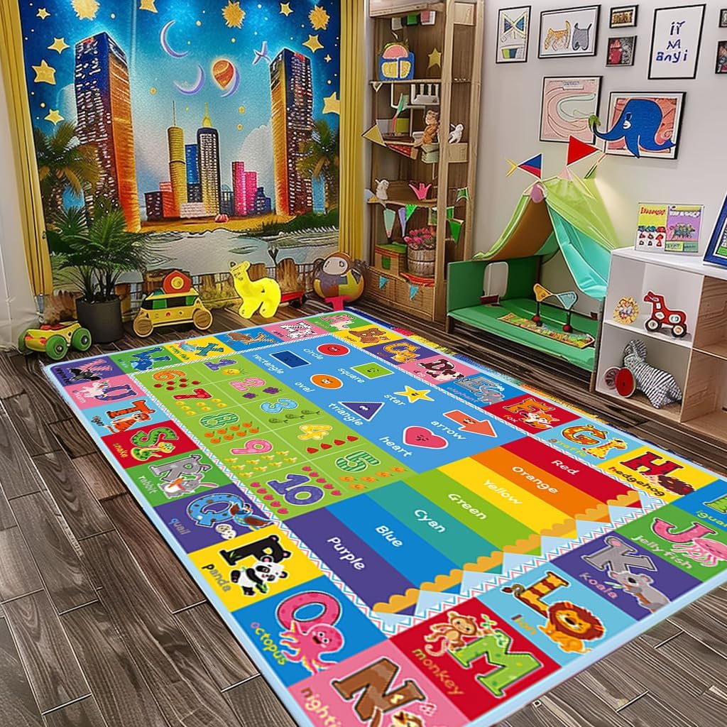 ABC Carpet,Kids Carpet for Playroom, Classroom Floor Play Mat for Kids,Preschool Rugs wtih ABC, Numbers, Animals, Extra Large Thick (78.7X59 Inch)