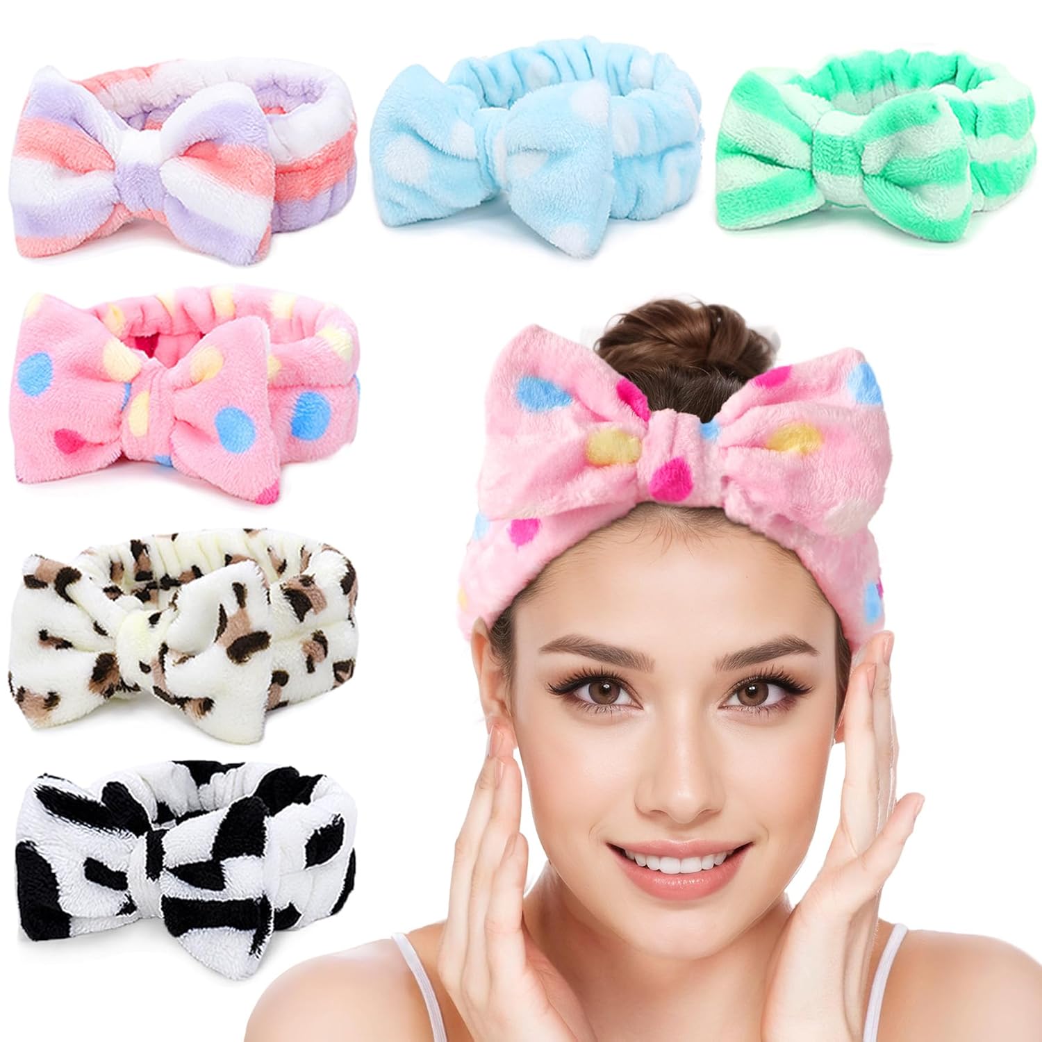 LADES Teen Girls Fuzzy Facial Headband – Skincare Hair Band Terry Cloth Headbands Spa Headband for Party, Face Wash Headbands for Women Washing Face