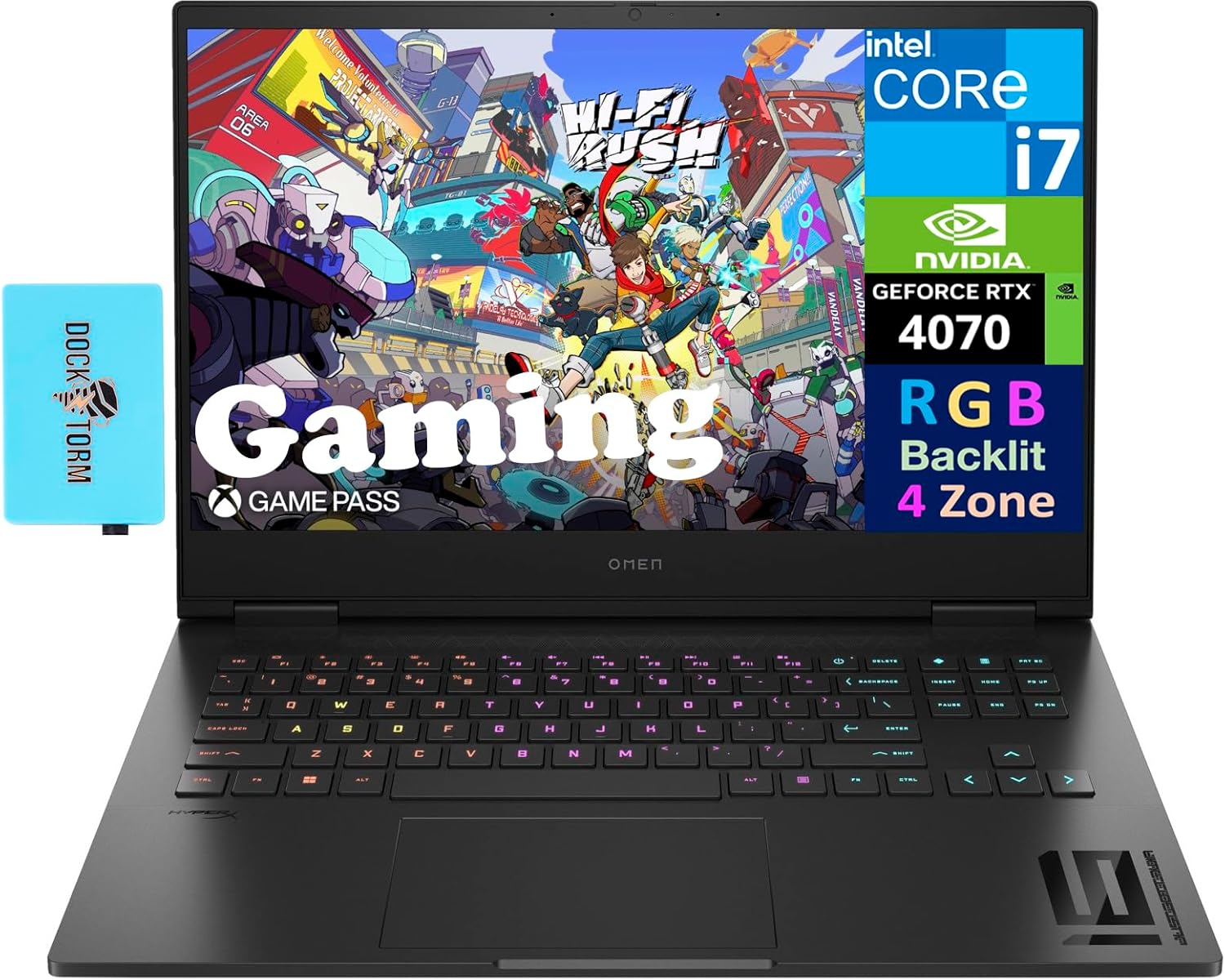 HP OMEN 16 Gaming Laptop 16.1″ 240 Hz 2K QHD (14th Gen 20-Core Intel i7-14700HX, GeForce RTX 4070, 16GB DDR5, 512GB SSD, RGB KYB, 2 Thunderbolt 4, Win 11 Home Advanced) with Dockztorm Hub