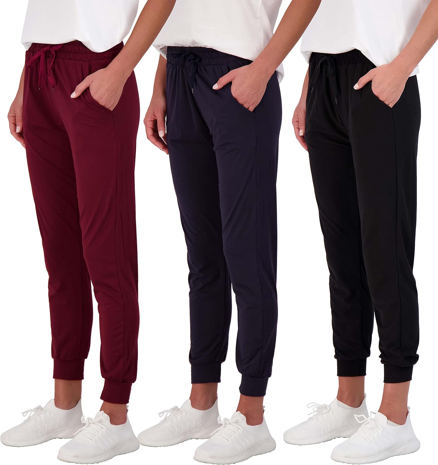 Real Essentials 3 Pack: Women’s Ultra-Soft Lounge Joggers Sweatpants Athletic Yoga Pants with Pockets (Available in Plus)