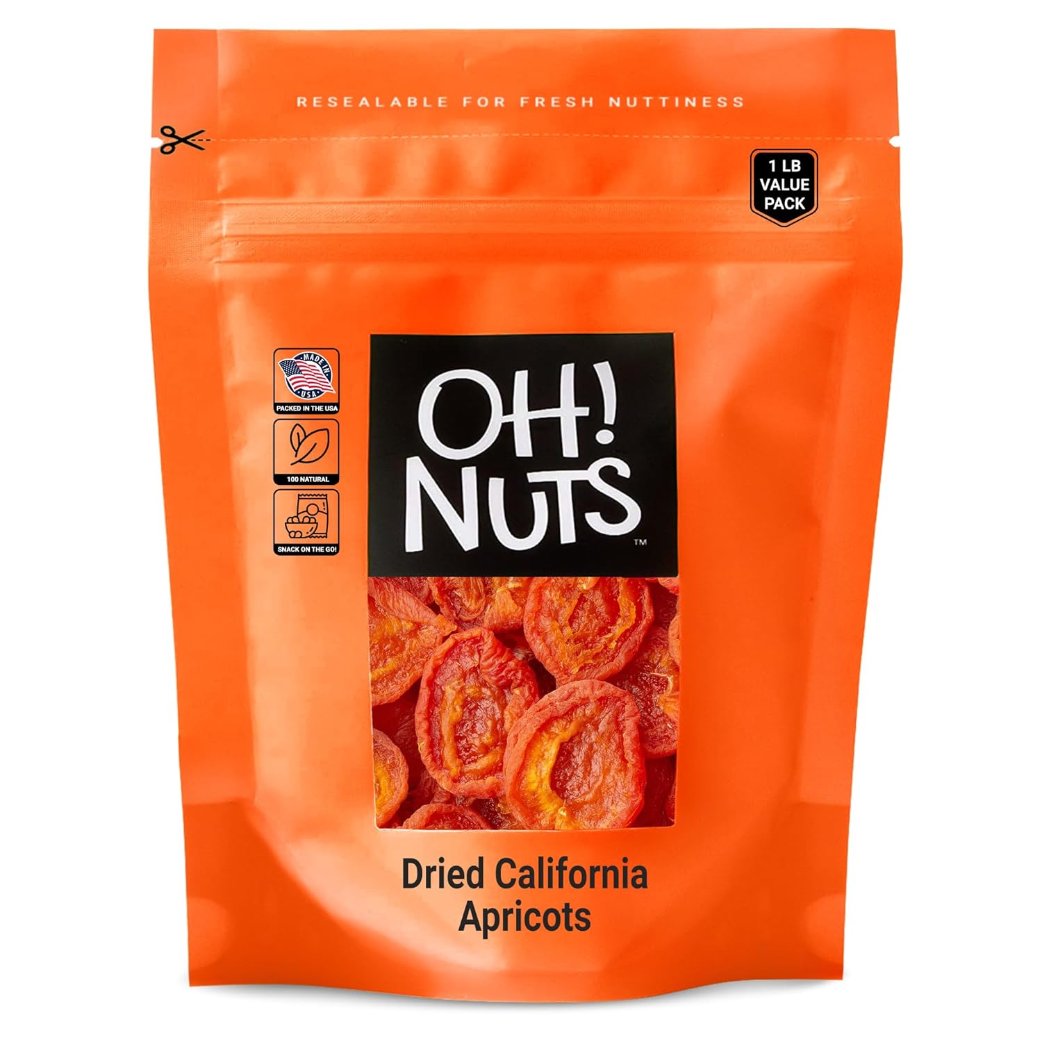 Apricots California | 1 lb – Dried Fruit | Less Sugar Added | Dehydrated Fruit Bites | Packed In New York Zip-Seal Bag For Exceptional Freshness By Oh Nuts