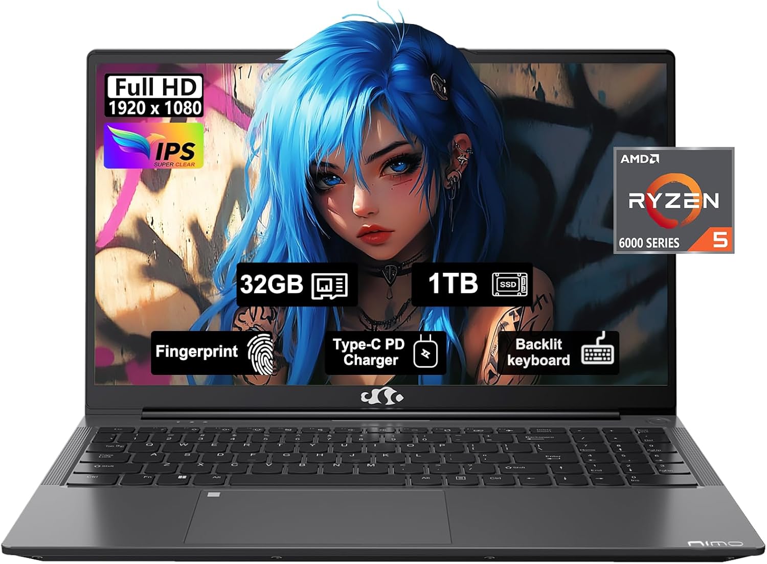 15.6″ IPS FHD Gaming Business Laptop, 6 Cores AMD Ryzen 5 6600H, 32GB DDR5 RAM 1TB SSD(Beat i5-12450H, Up to 4.5GHz), 6-Cores 660M GPU, 100W Type-C, Fingerprint, Backlit Keyboard, 54Wh Battery, Win11