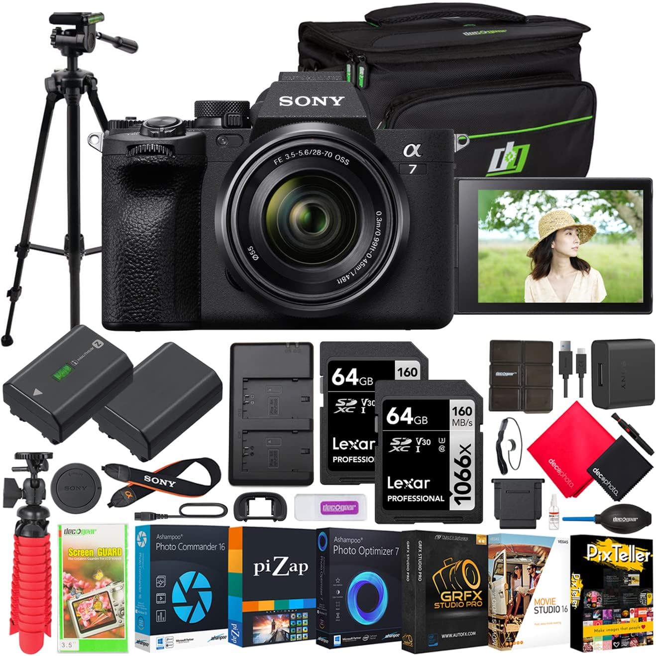 Sony a7 IV Mirrorless Full Frame Camera Body with 28-70mm F3.5-5.6 Lens Kit ILCE-7M4K/B | Official Sony USA Partner Model | Bundle with Deco Gear Photography Case + Tripod + Extra Battery + Charger