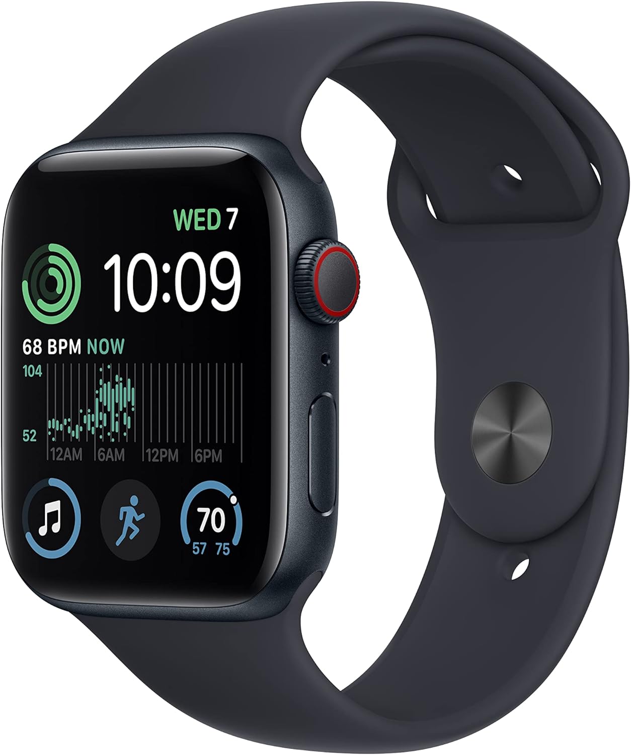 Apple Watch SE (2nd Gen) (GPS + Cellular, 44mm) – Midnight Aluminum Case with Midnight Sport Band, S/M (Renewed)