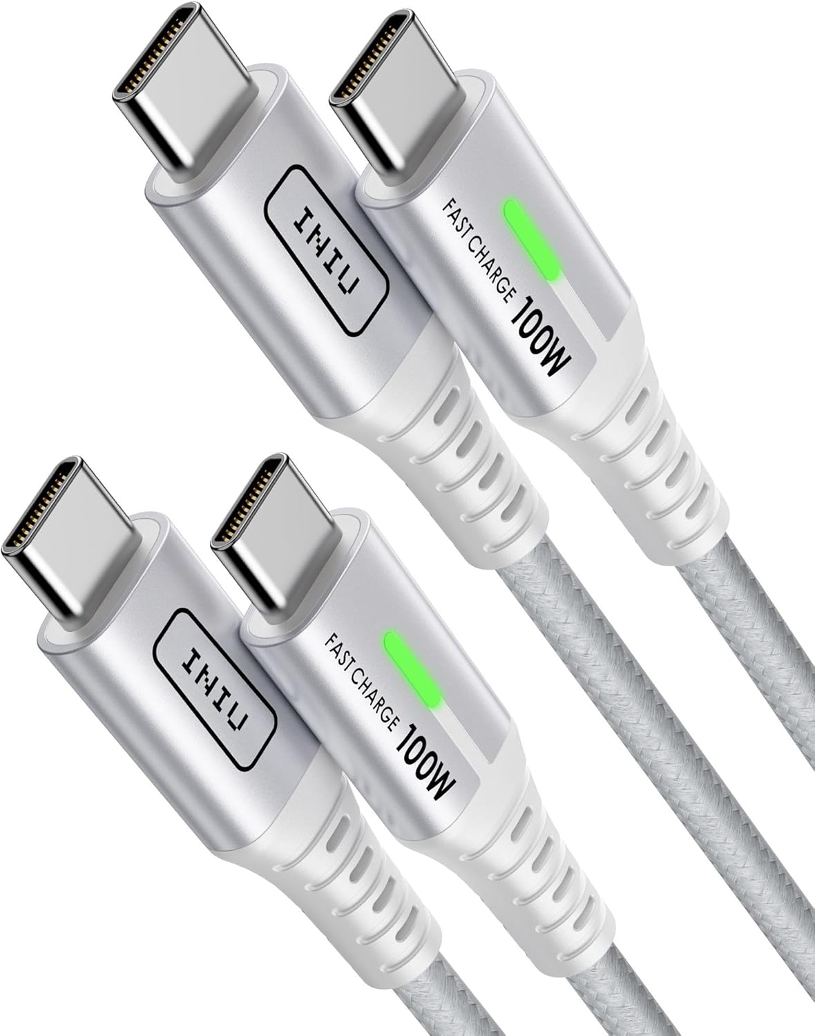 INIU USBC to USBC Cable, [6.6ft, White] 2-Pack USB C to C Fast Charging Cable for iPhone 16 15 Galaxy S23 S21 A71, MacBook, iPad, and More