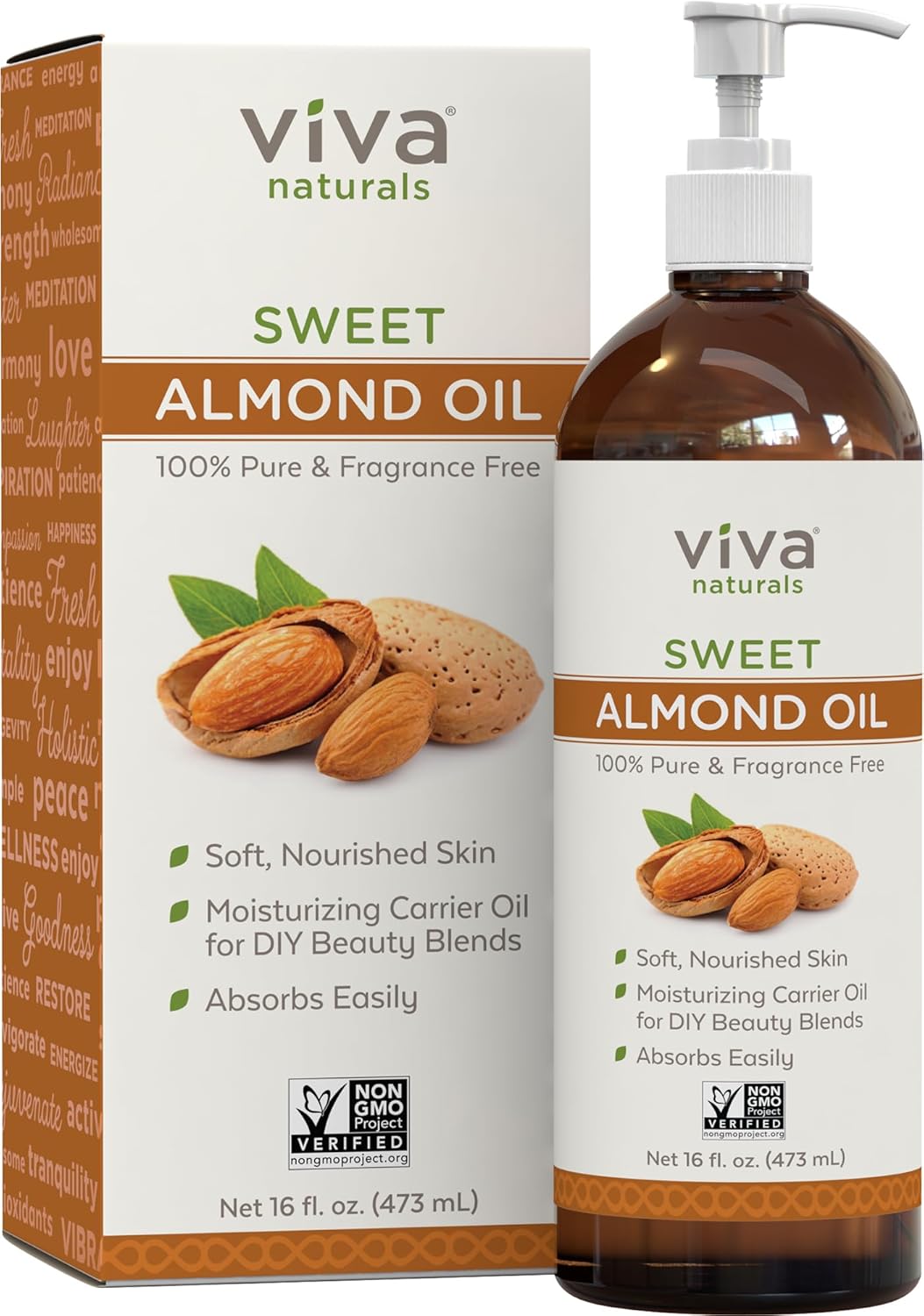 Sweet Almond Oil for Skin – Body Oil, Hair Moisturizer and Relaxing Massage and Oil, Carrier Oil for Essential Oils Mixing, Non-Greasy Pure Sweet Almond Oil for Hair and Skin, 16 fl oz