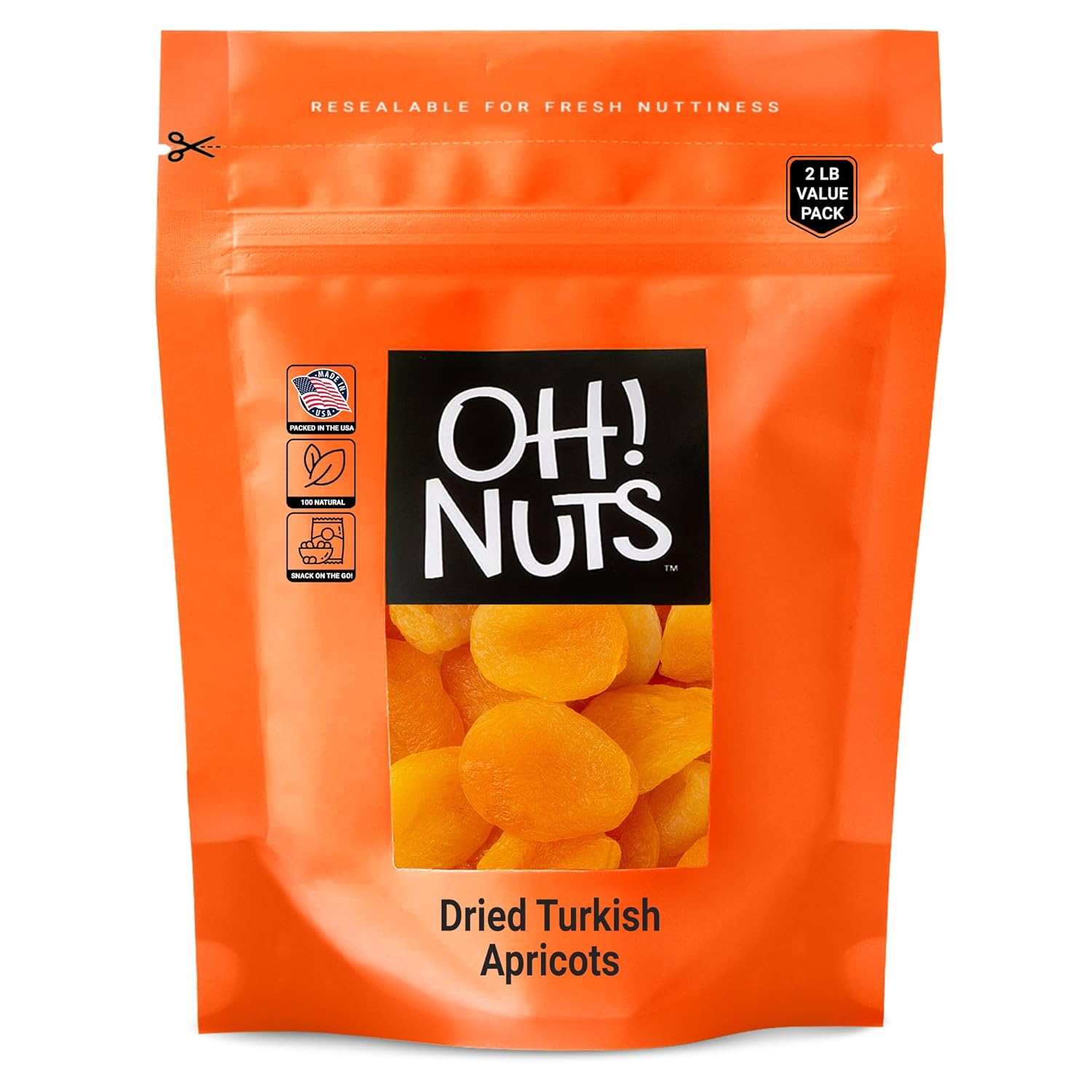 Dried Apricots Turkish | 2 lb – Dried Fruit | No Sugar Added | Dehydrated Fruit Bites | Packed in New York Zip-Seal Bag for Exceptional Freshness by Oh Nuts