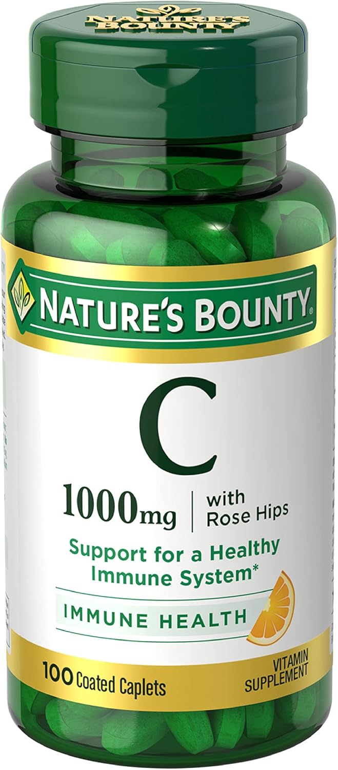 Nature’s Bounty Vitamin C + Rose Hips, Immune Support, 1000mg, Coated Caplets, 100 Ct