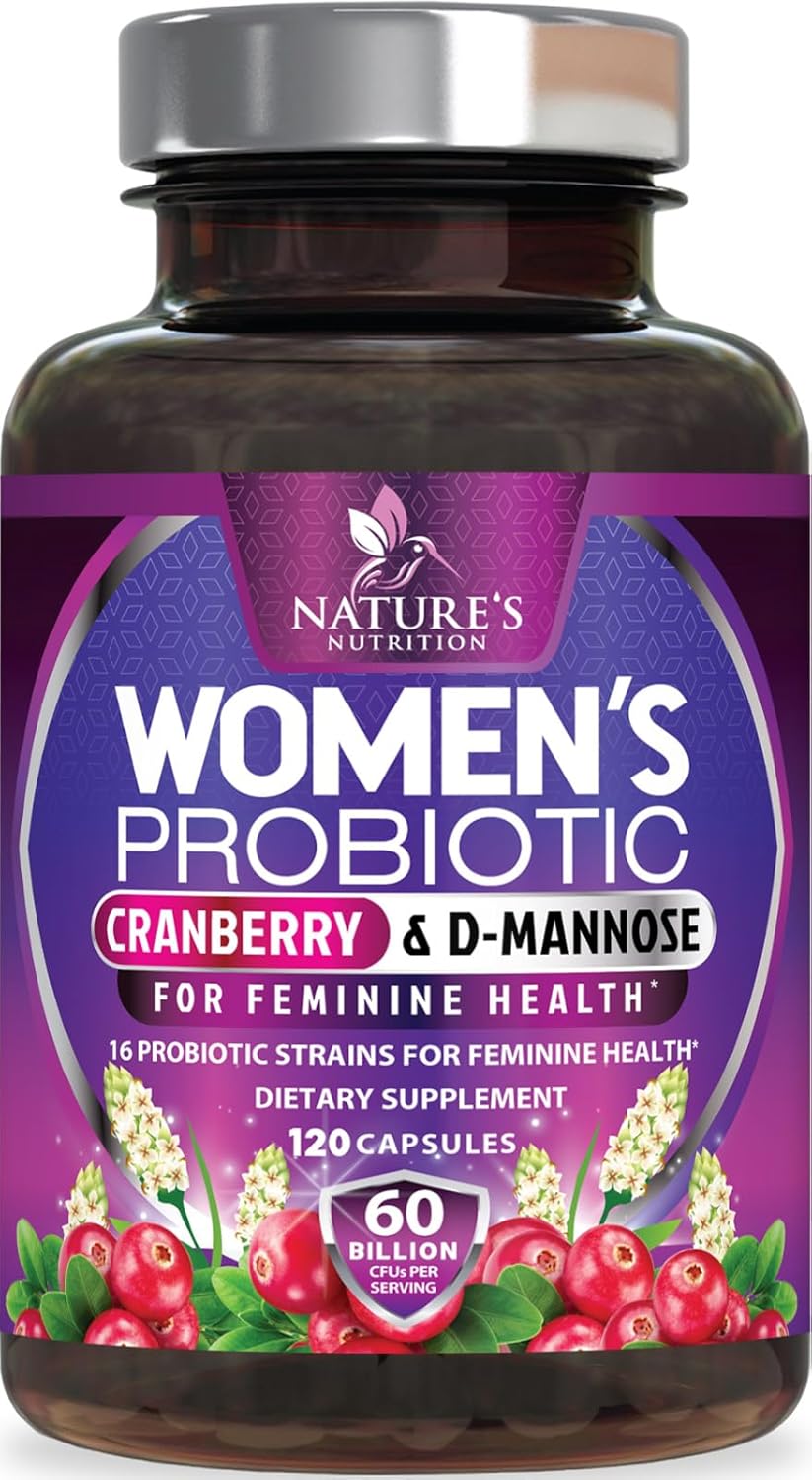 Probiotics for Women 60 Billion CFU & 16 Probiotic Strains with Prebiotics for Digestive Health, Womens Probiotic for Vaginal pH, Urinary & Immune Support with Cranberry, Gluten Free – 120 Capsules