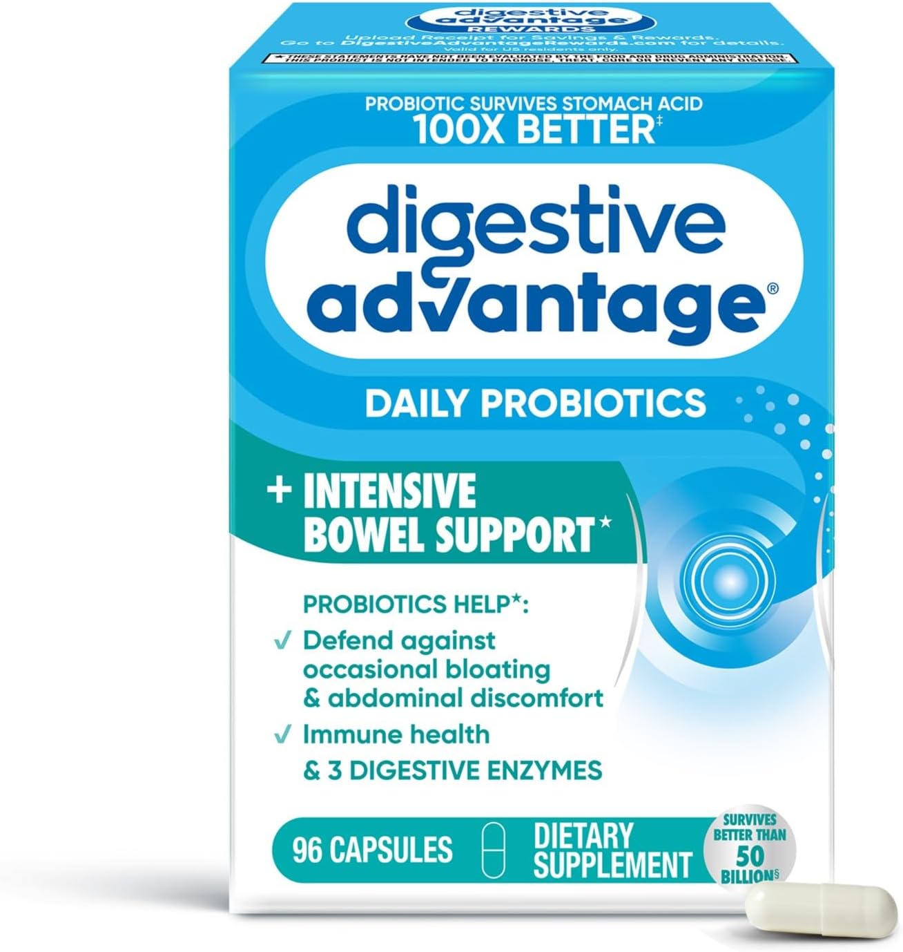 Digestive Advantage IBS Probiotics For Women and Men, Probiotics For Digestive Health & Intensive Bowel Support with Digestive Enzymes For Gut Health, Occasional Bloating & Immune Support, 96 Capsules