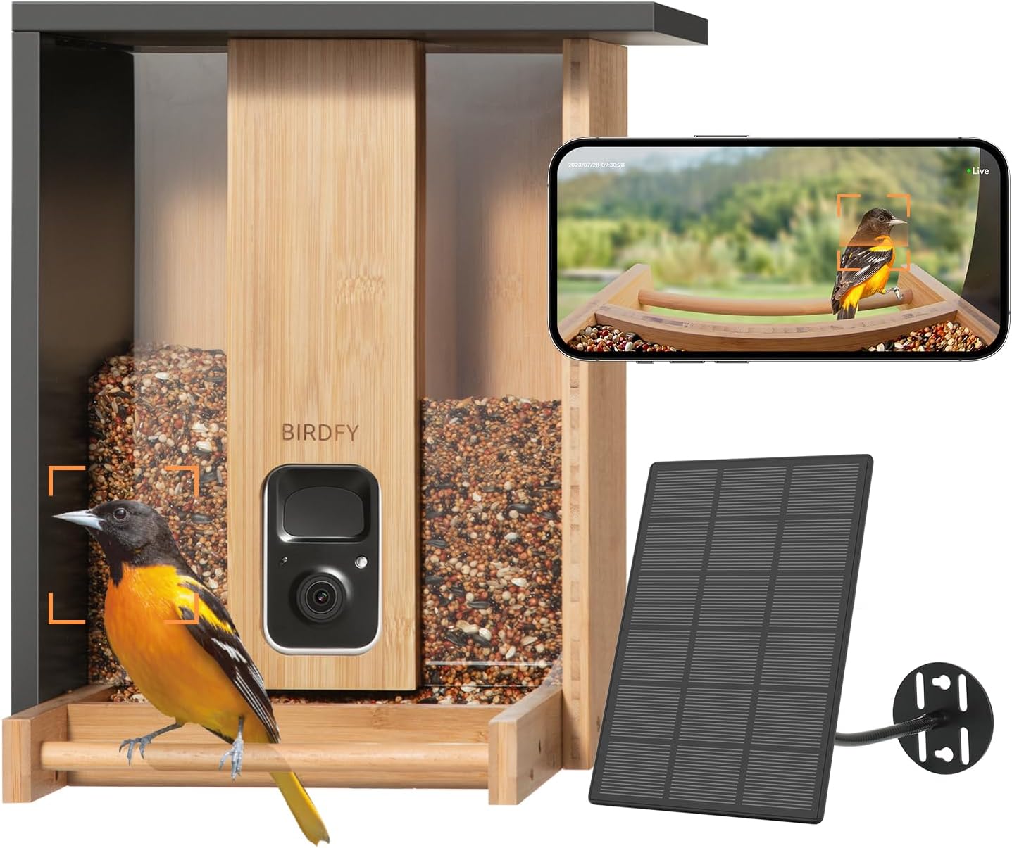 NETVUE by Birdfy AI Smart Bird Feeder with Camera Solar Powered, Permanent AI Identify 6000+ Bird Species & Motion Detection, Renewable Upgraded Bamboo Wood Bird Feeder Camera, Ideal Gift