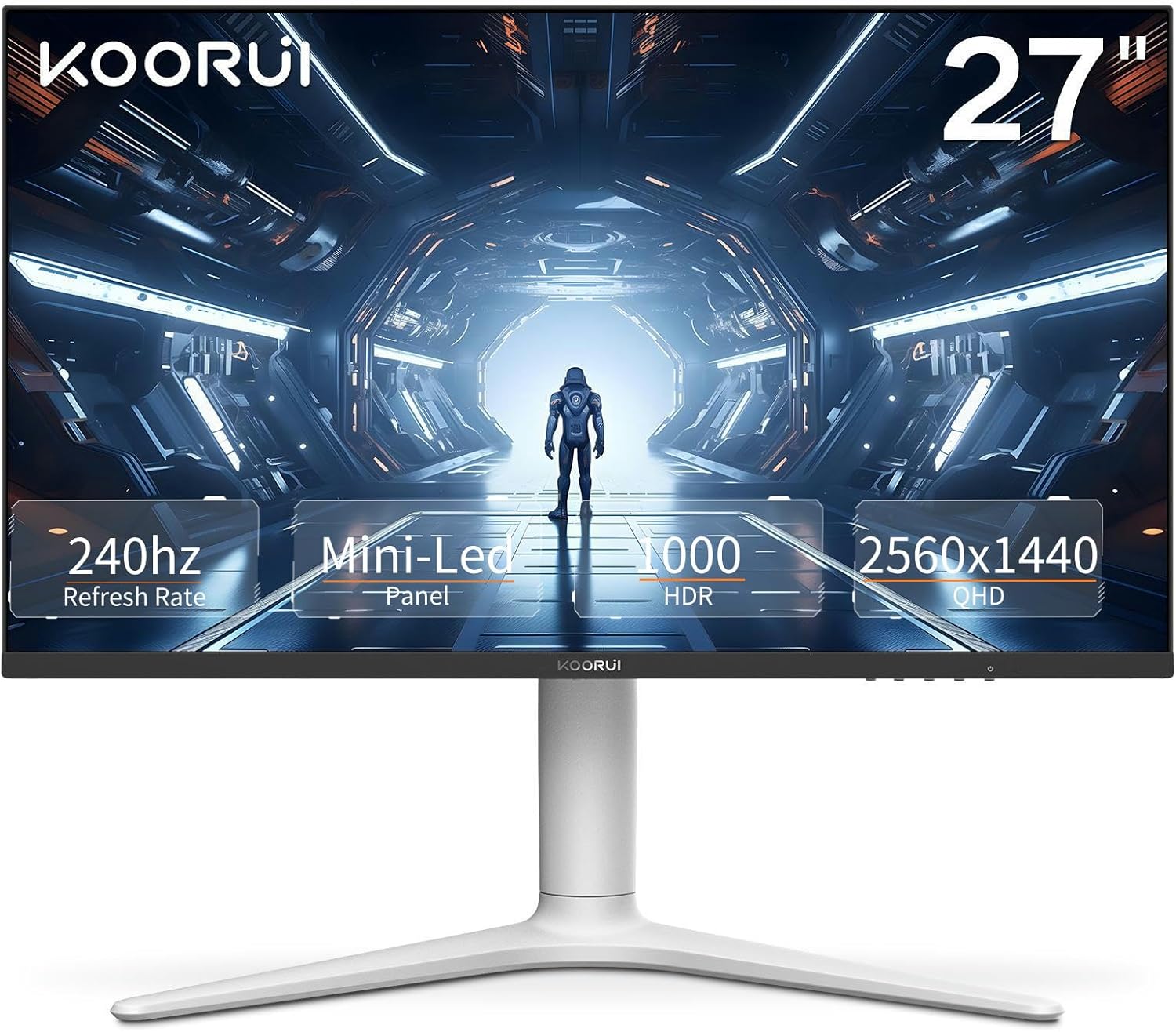 KOORUI Monitor, 27” 240Hz Gaming Monitor, Mini-LED – QHD (2560 x 1440) Computer Monitor, 1ms, HDR 1000, 100% sRGB, Height Adjustable, HDMI/DisplayPort, White/Grey, GN10