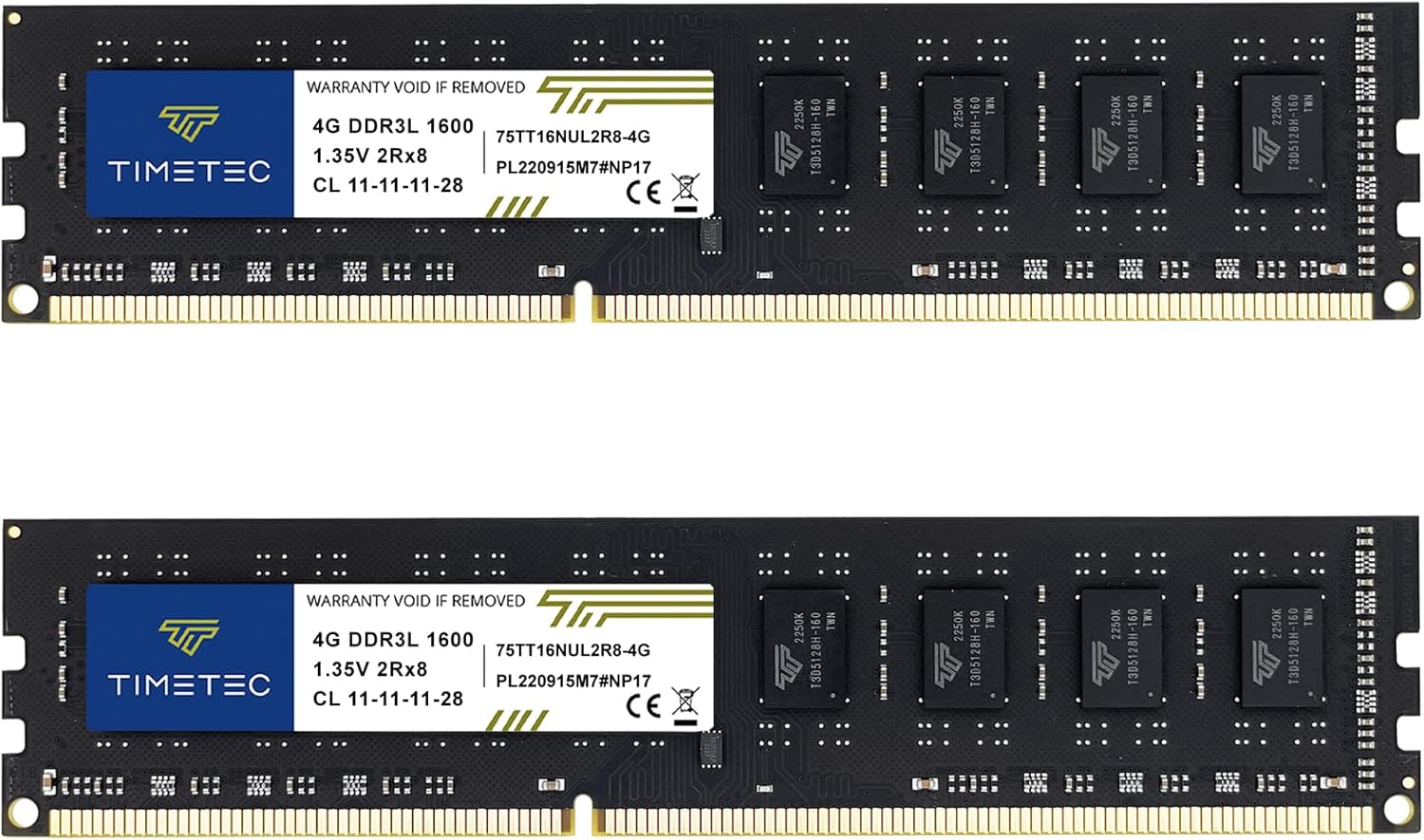 Timetec 8GB KIT(2x4GB) DDR3L / DDR3 1600MHz PC3L-12800 / PC3-12800 Non-ECC Unbuffered 1.35V / 1.5V CL11 2Rx8 Dual Rank 240 Pin UDIMM Desktop PC Computer Memory RAM Module Upgrade (8GB KIT(2x4GB))