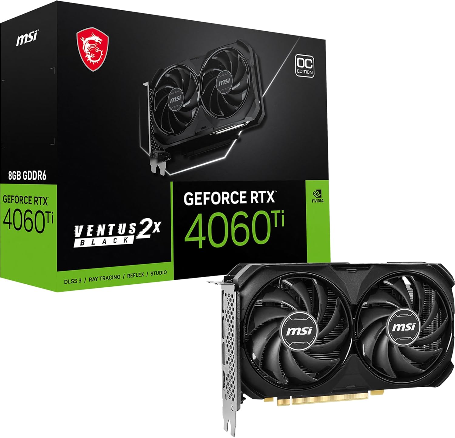 MSI GeForce RTX 4060 Ti Ventus 2X Black 8G OC Graphics Card -NVIDIA RTX 4060 Ti, 8GB GDDR6 Memory, 18Gbps, PCIe 4.0, DLSS3