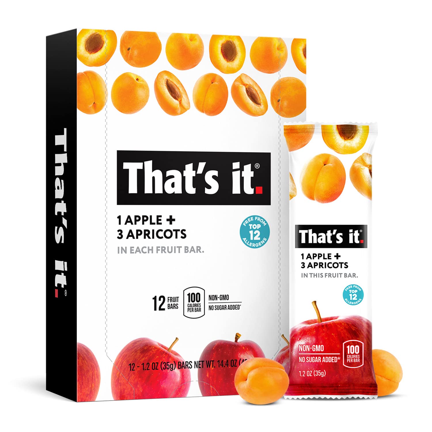 That’s it. Apple + Apricot 100% Natural Real Fruit Bar, Best High Fiber Vegan, Gluten Free Healthy Snack, Paleo for Children & Adults, Non GMO No Added Sugar, No Preservatives Energy Food (12 Pack)