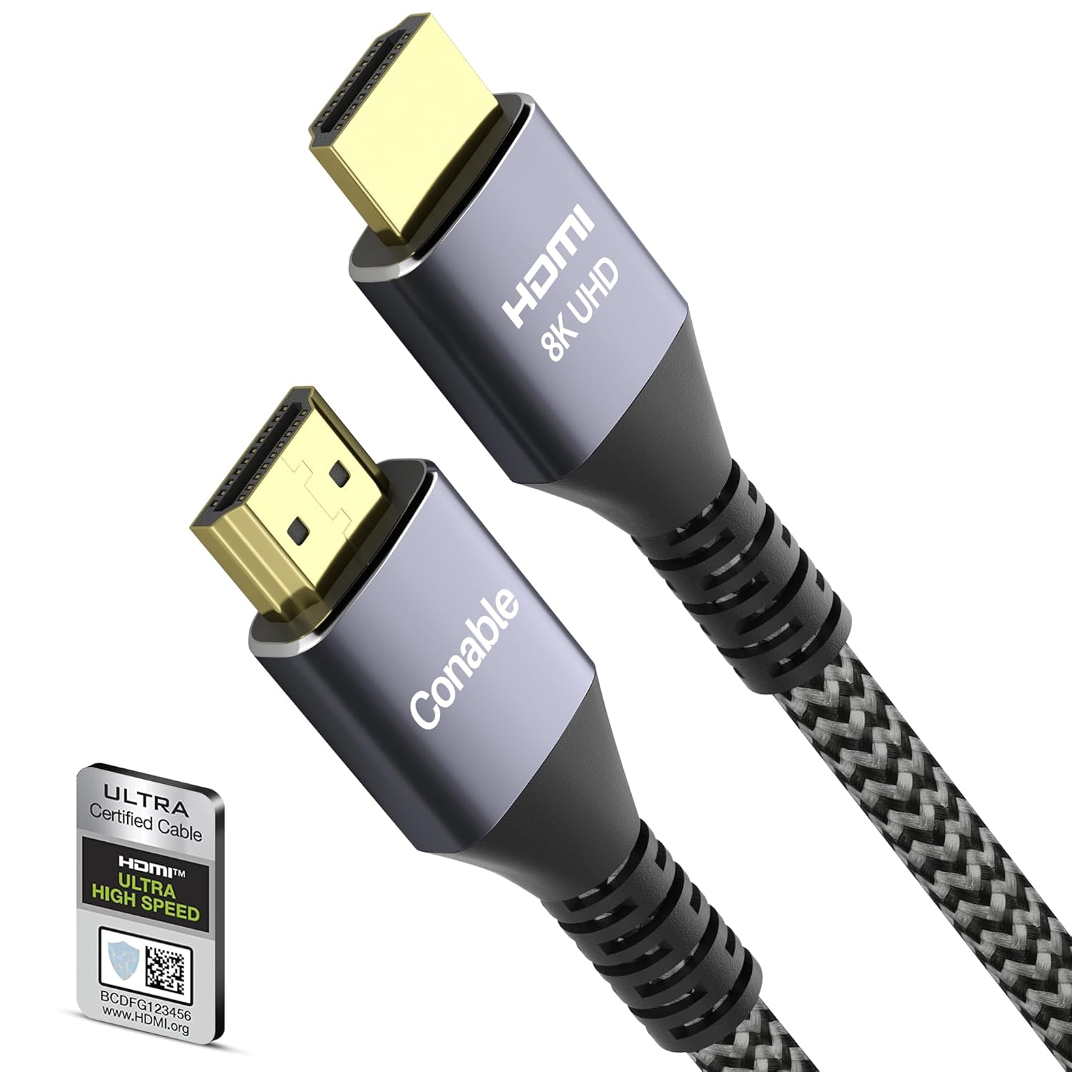 8K HDMI® Cable 2 FT, Real Certified 48Gbps Ultra High Speed HDMI® Cable, Ultra HD Braided Cord, Supports 8K@60Hz 4K@120Hz, eARC, HDR, HDCP 2.3, for Laptop, Monitor, Switch, PS5/PS4, Xbox, UHD TV