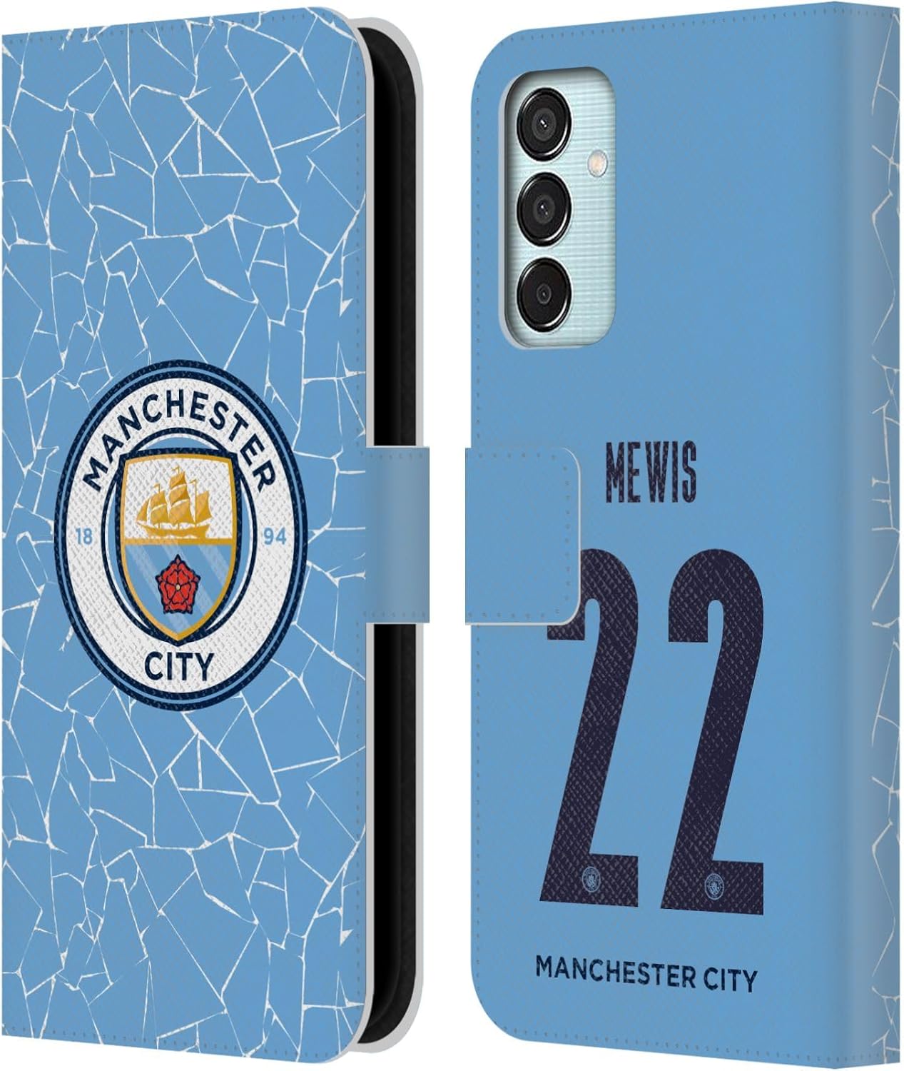 Head Case Designs Officially Licensed Manchester City Man City FC Sam Mewis 2020/21 Women’s Home Kit Group 1 Leather Book Wallet Case Cover Compatible with Samsung Galaxy M15/F15 5G