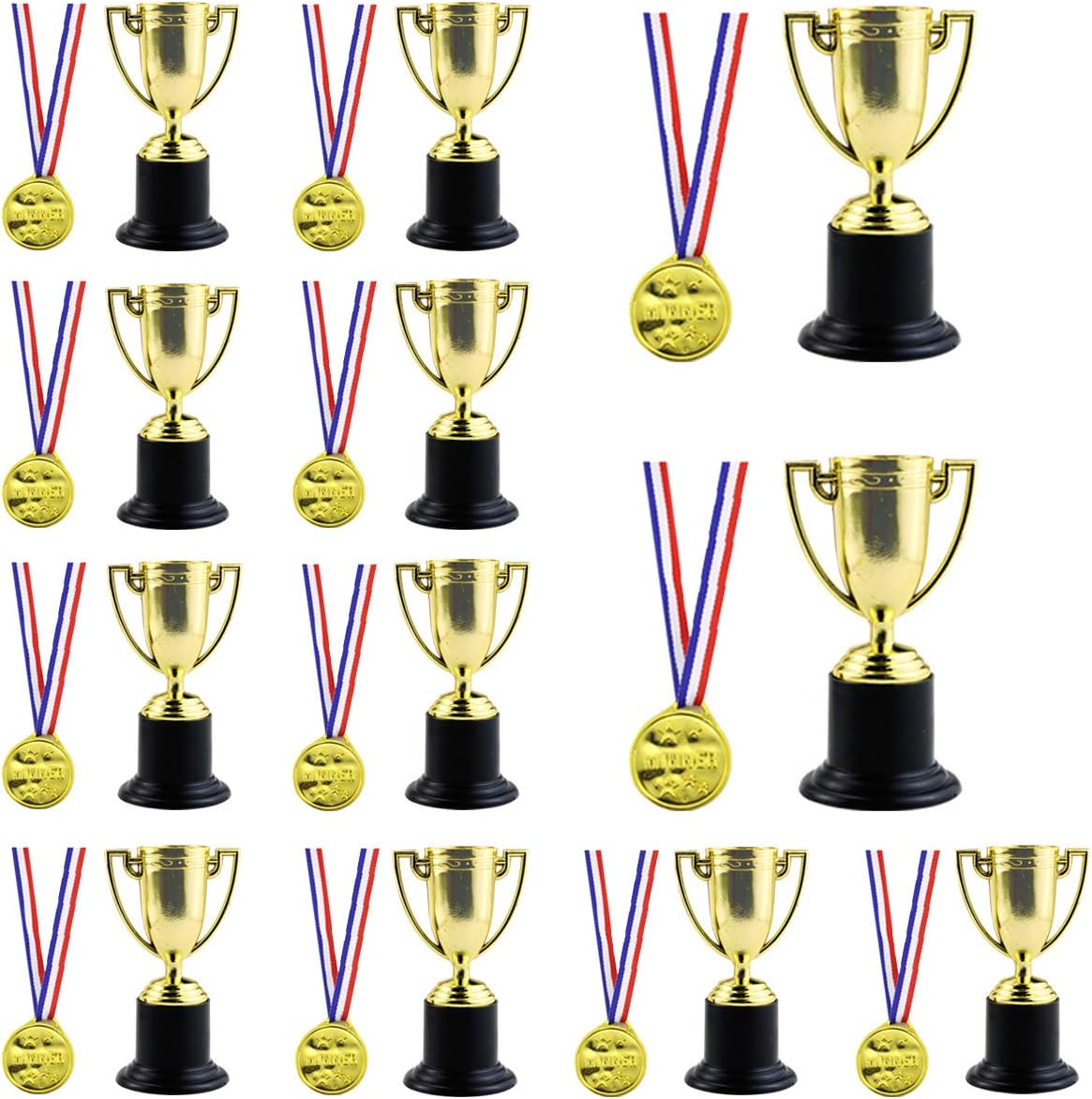 Twdrer 24PCS Mini Trophies and Awards Set,12PCS 4 Inch Gold Plastic Trophy Cup and 12 PCS Shiny Golden Winner Medals for Kids and Adults,Party Favors