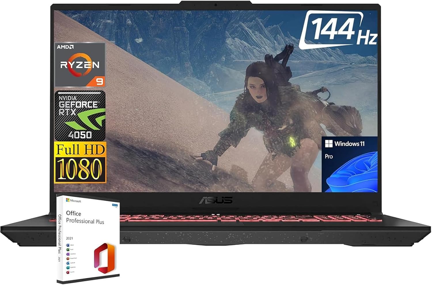 ASUS TUF A17 Gaming Laptop, 17.3″ FHD 144Hz Display, AMD Ryzen 9 7940HS, RTX 4050, 64GB DDR5, 4TB SSD, WiFi6, Backlit Keyboard, Windows 11 Pro, with Microsoft Office Lifetime License