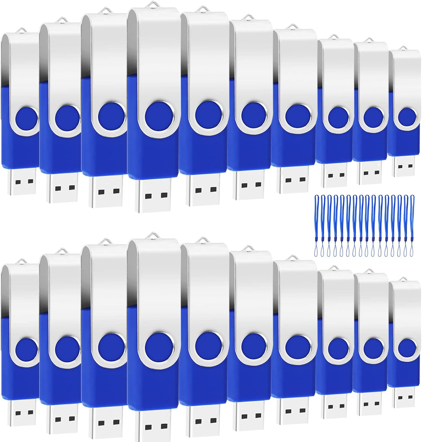 20PCS 4GB Bulk Flash Drives EASTBULL USB 2.0 Metal 4GB Flash Drive Bulk Thumb Drive Pack Swivel USB Drives Pack (Blue 20Pack)