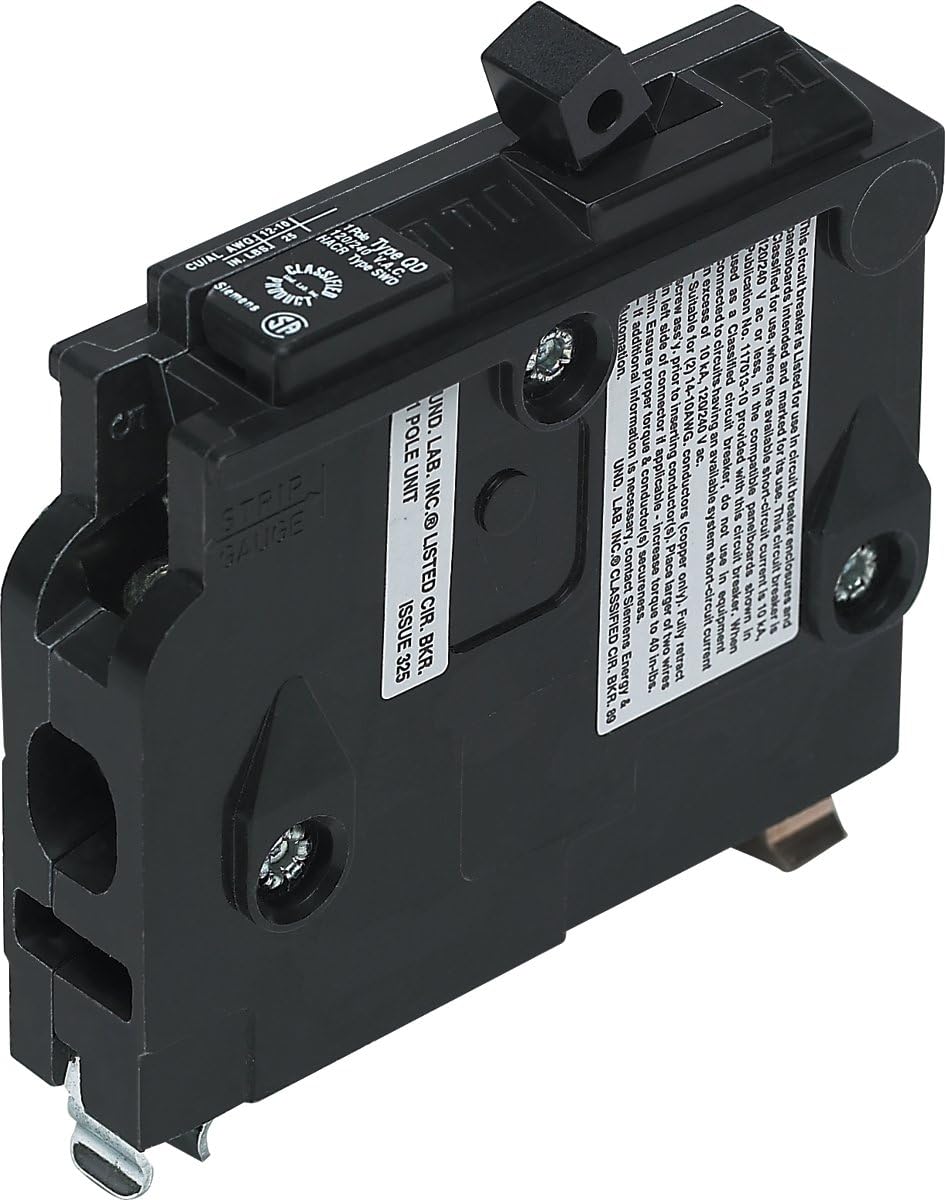 Siemens D120 Classified Circuit Breaker Type QD Replacement for Square D Type QO. 1-Pole 20-Amp, Black