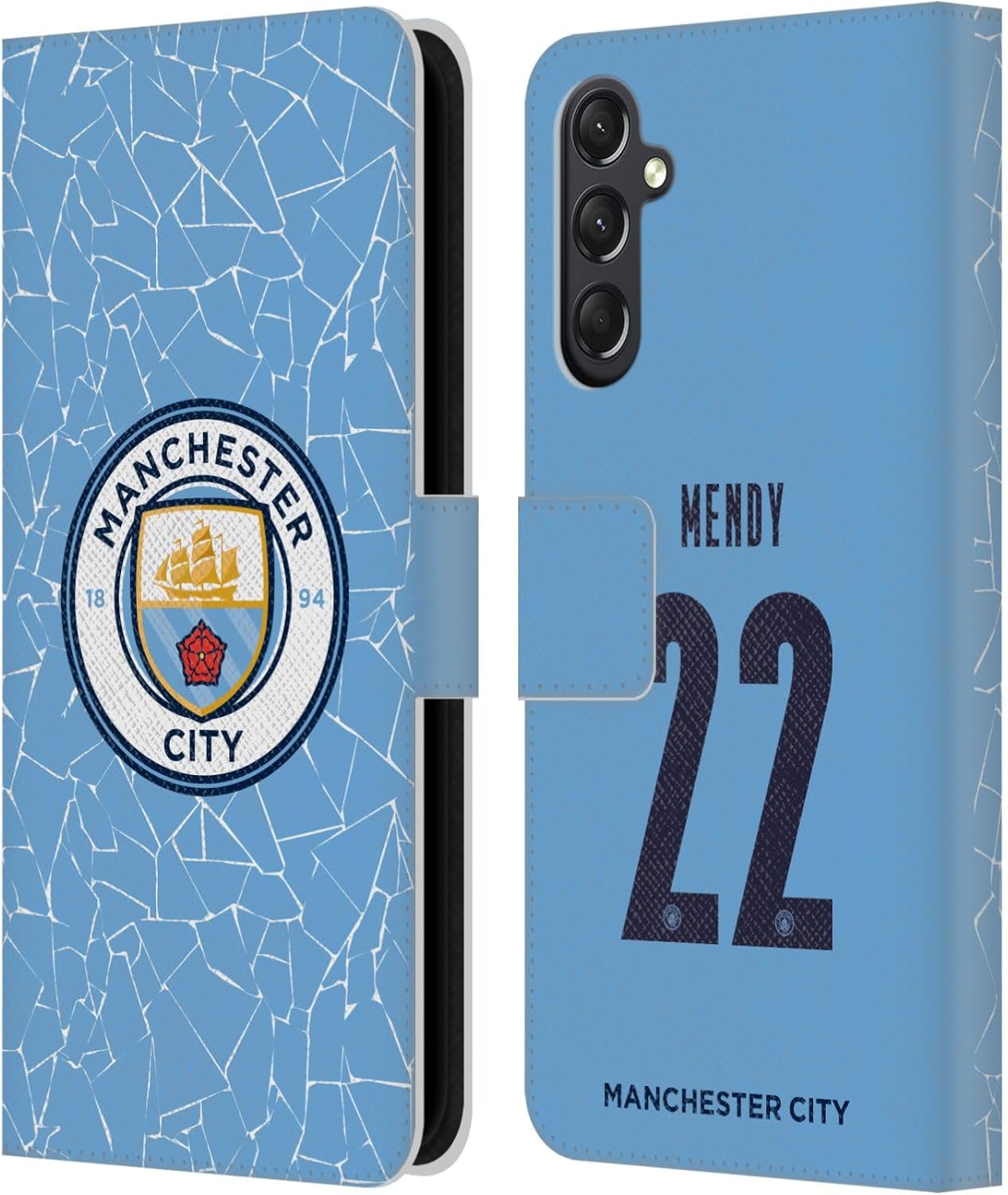 Head Case Designs Officially Licensed Manchester City Man City FC Benjamin Mendy 2020/21 Players Home Kit Group 2 Leather Book Wallet Case Cover Compatible with Samsung Galaxy A24 4G / Galaxy M34 5G