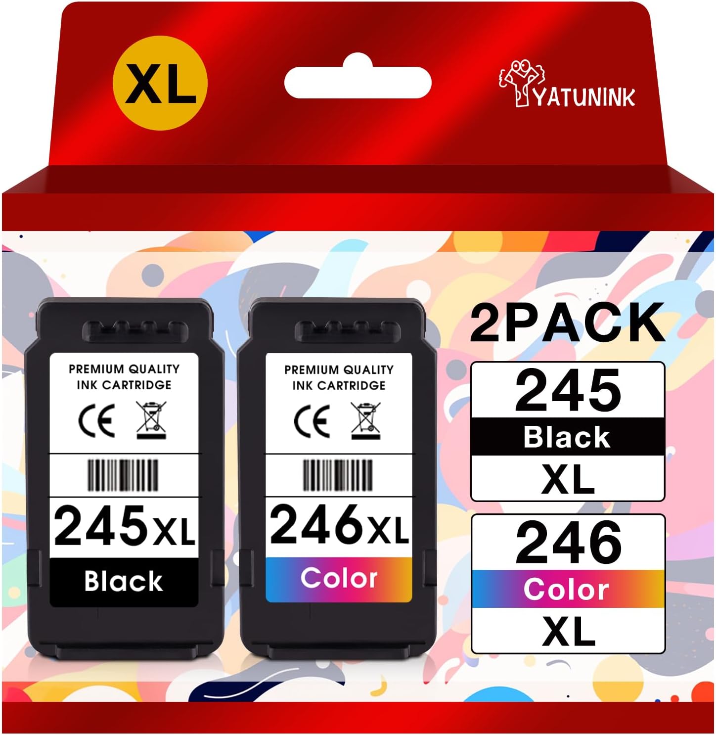 245XL 246XL Combo Pack Compatible for Canon Ink 245 and 246 PG-245 CL-246 Works with Canon MX490 MX492 MG2522 MG3029 TR4520 TR4522 TR4500 TS3122 (1Black, 1Color) 2Pack