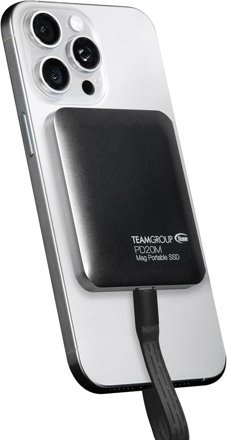 TEAMGROUP PD20M 1TB Magnetic External SSD Read up to 2000MB/s USB 3.2 Gen 2×2 Type-C 4K ProRes HDR Record iPhone 15&16 Pro Max,iPad TPSEG2001T0C108